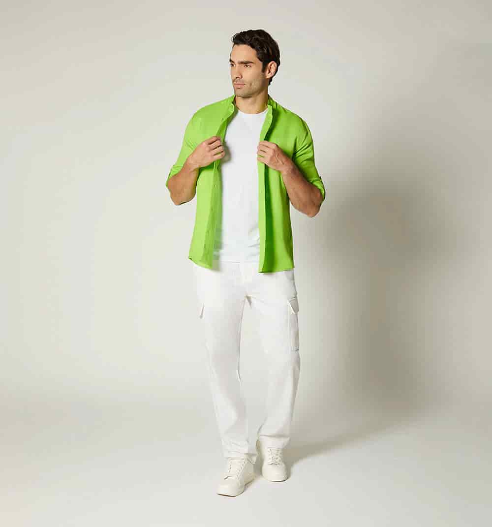 Camisa para hombre en lino cuello nerú m - miniatura 2