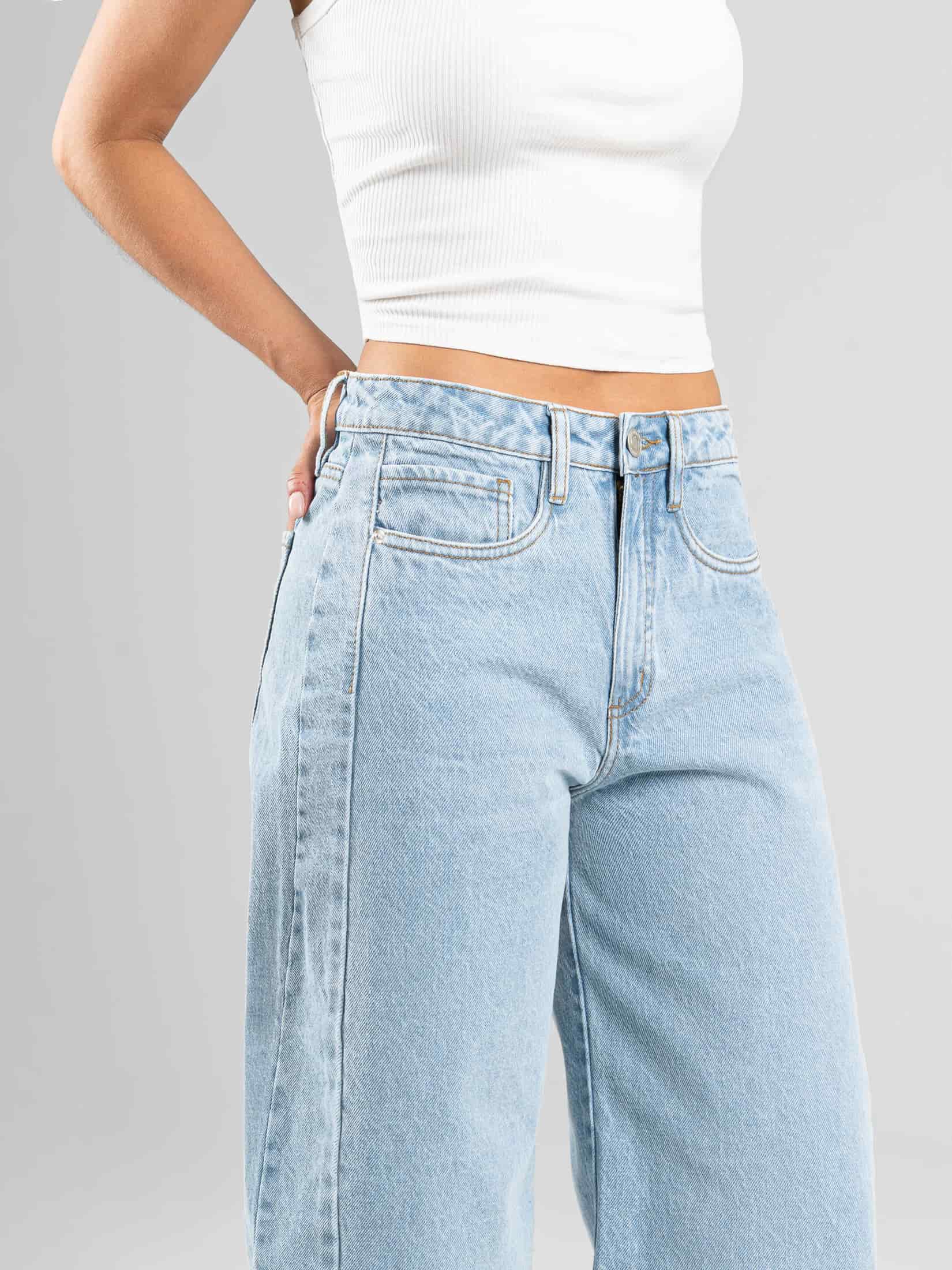 Ref: 066448 Jean wide leg, rígido, tiro alto, con cortes, tono azul claro - miniatura 5