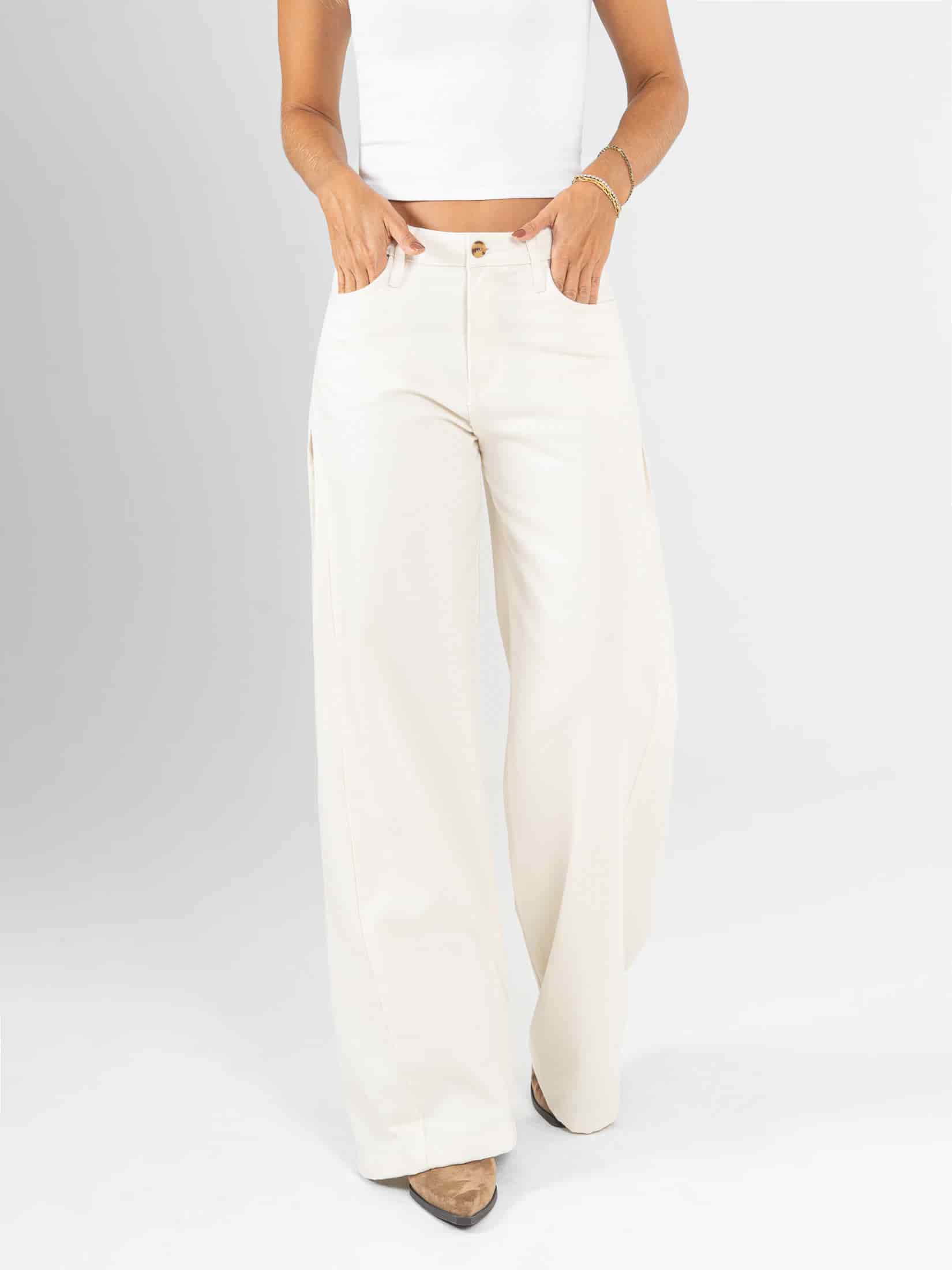 Ref: 0620489 Pantalón palazzo, rígido, tiro medio, corte en costado, tono natural - miniatura 1