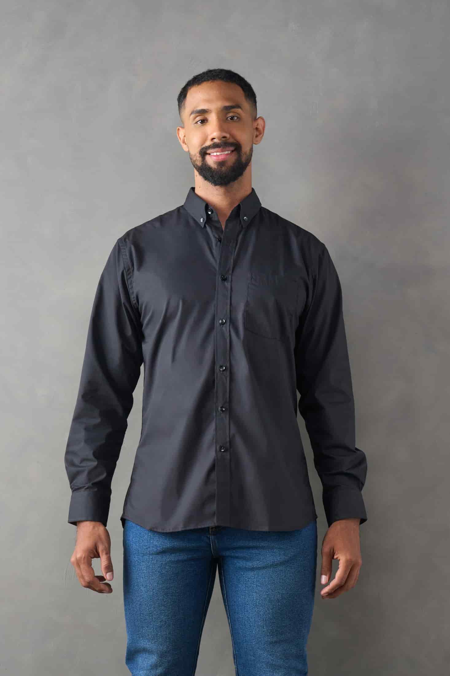 Camisa manga larga regular fit negro - miniatura 1
