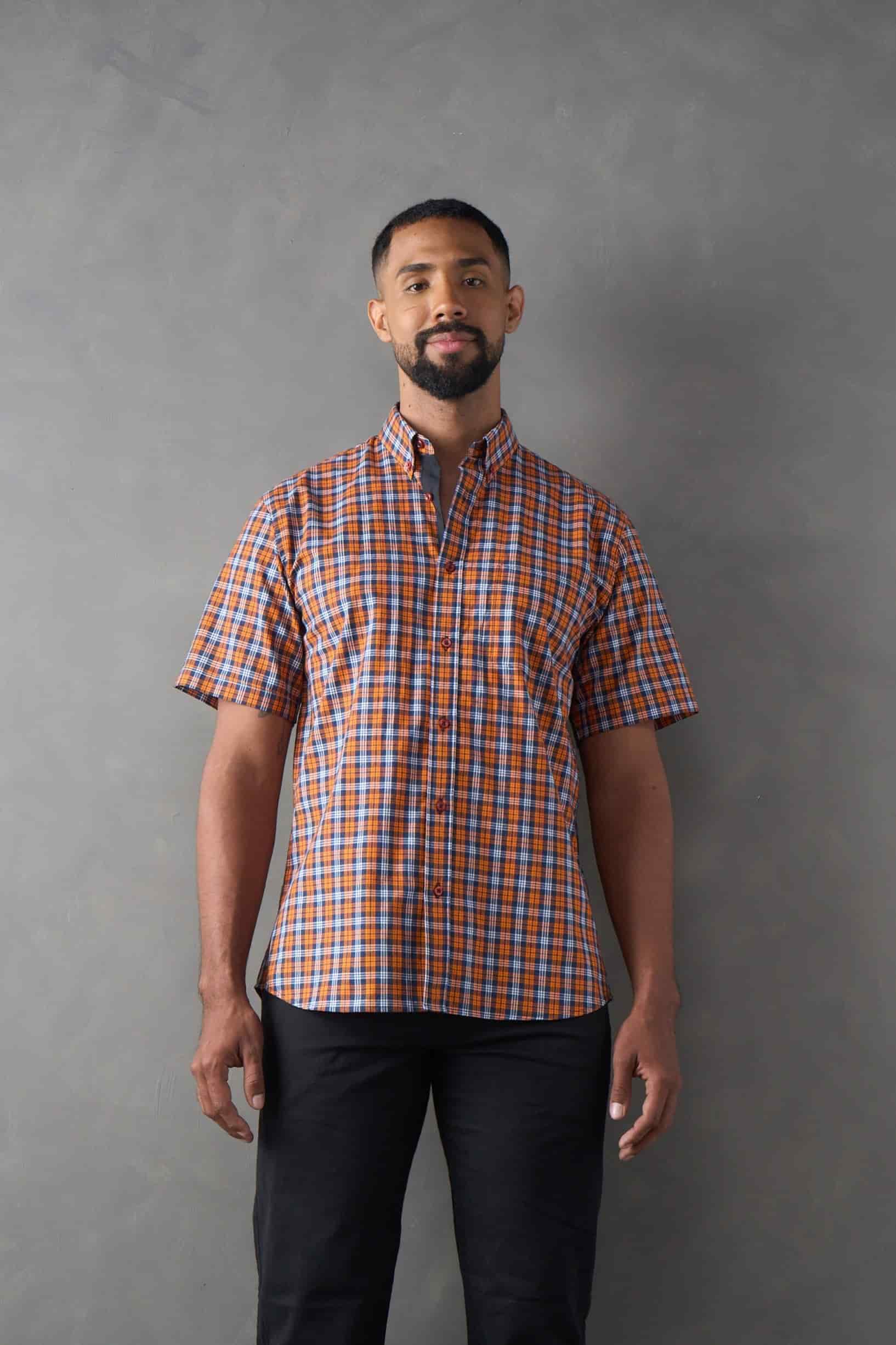 Camisa manga corta a cuadros naranja - miniatura 1