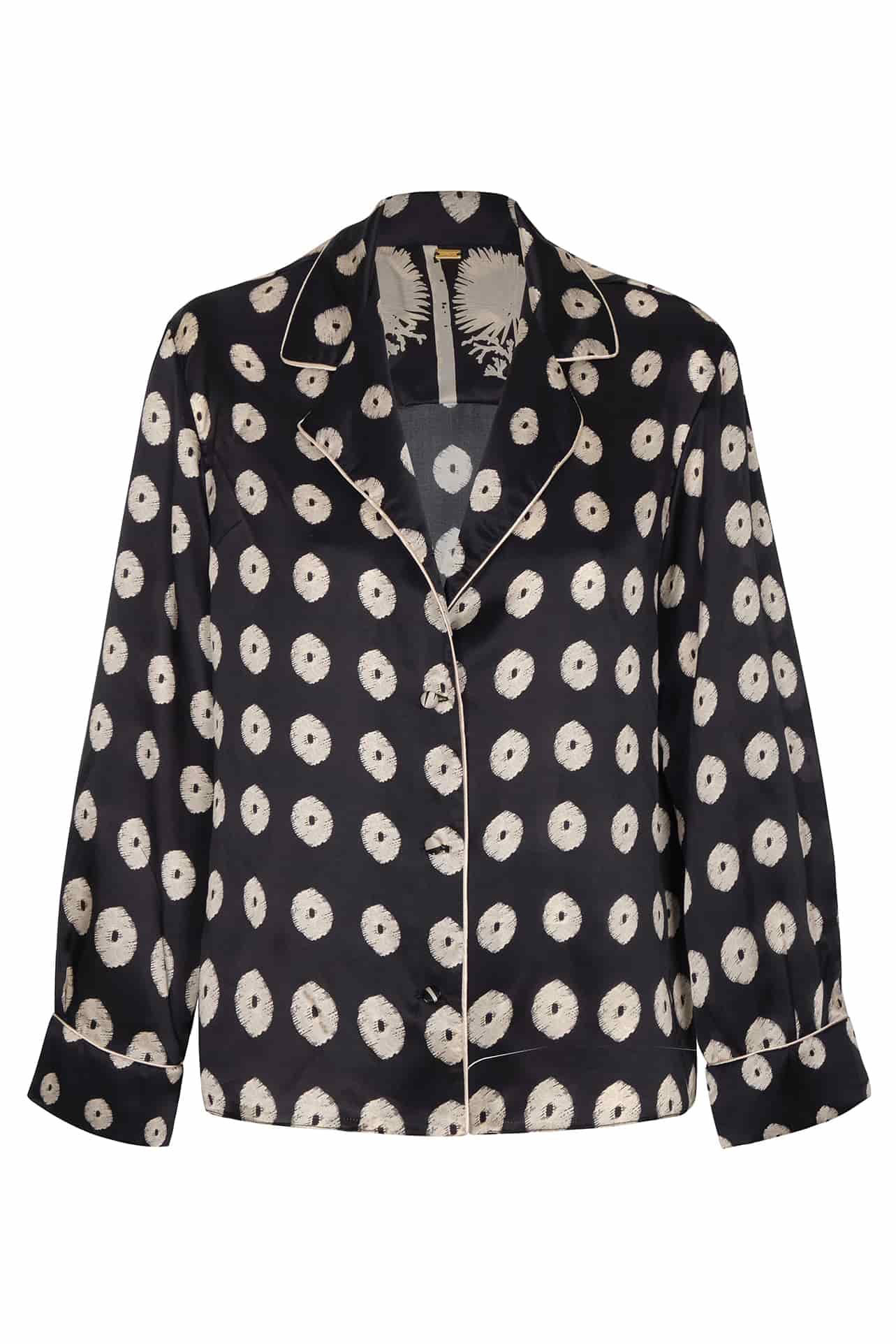 Noches de Luna Satin Silk Blouse / Black Mini Palms Cream - miniatura 1