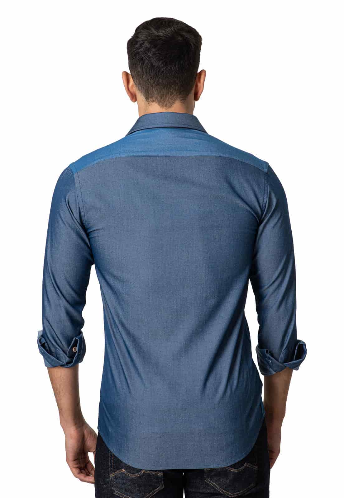 Camisa en jean patchwork con bolsillo - miniatura 2