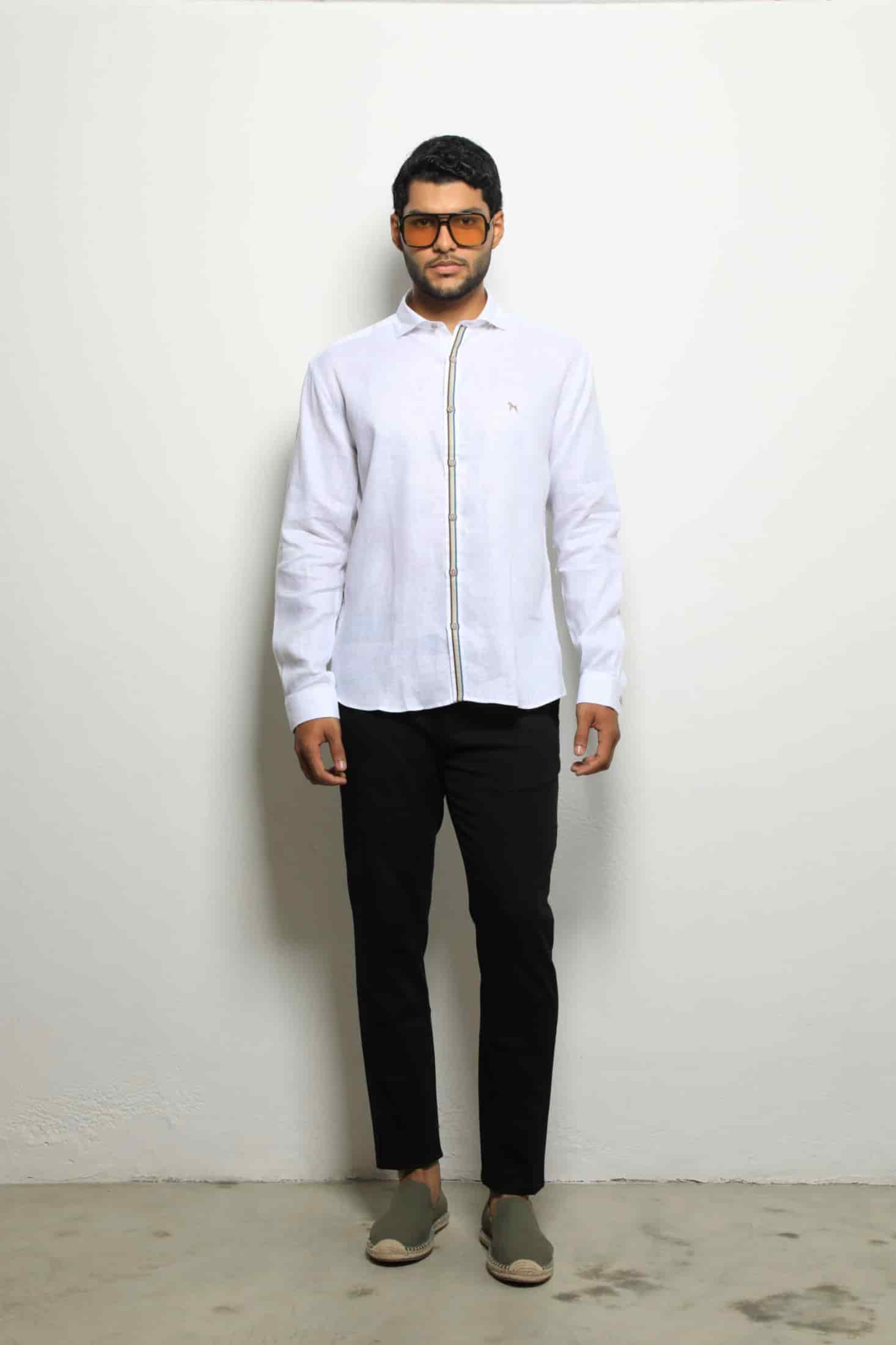 Camisa Manga Larga Lino Blanco/Cinta - miniatura 1