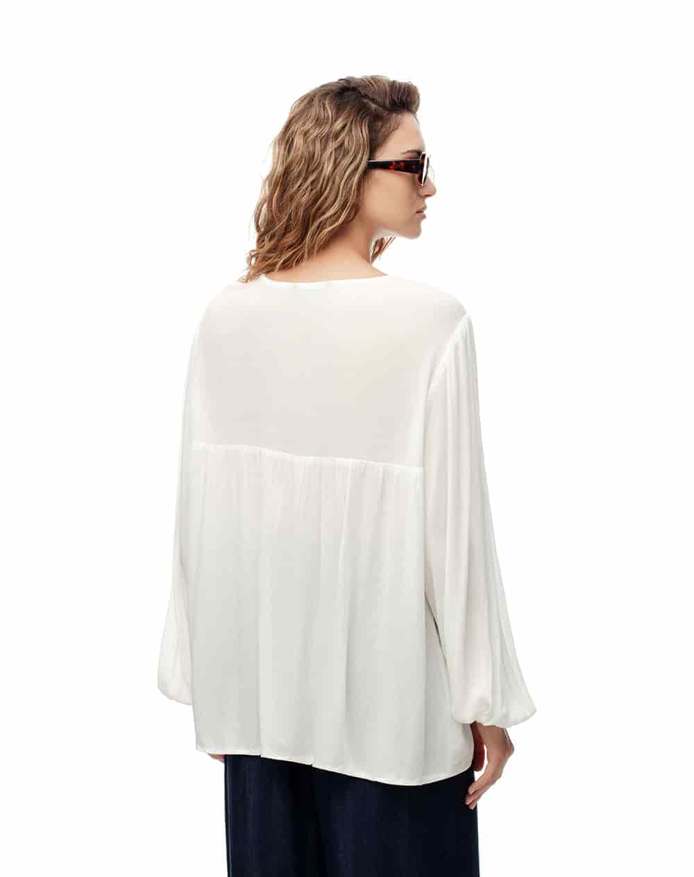 Camisa oversized manga larga blanca mujer - miniatura 3