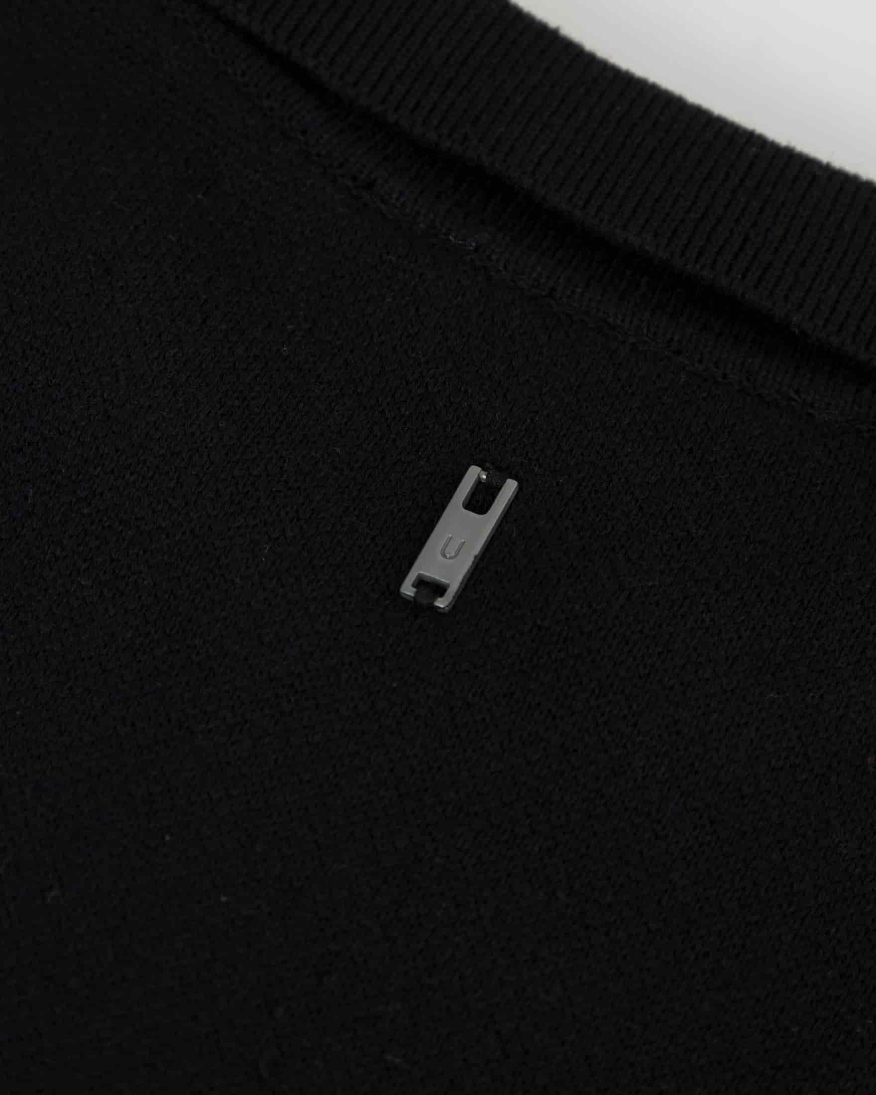Line Knit Zip Up Long Sleeve Polo Shirt Black - miniatura 6