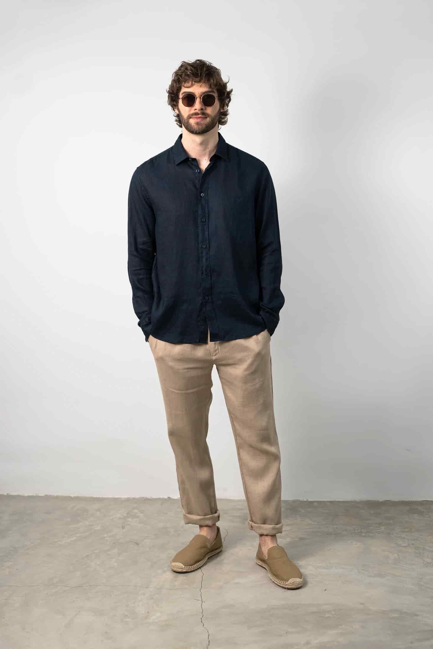 Camisa Manga Larga Lino Navy - miniatura 1