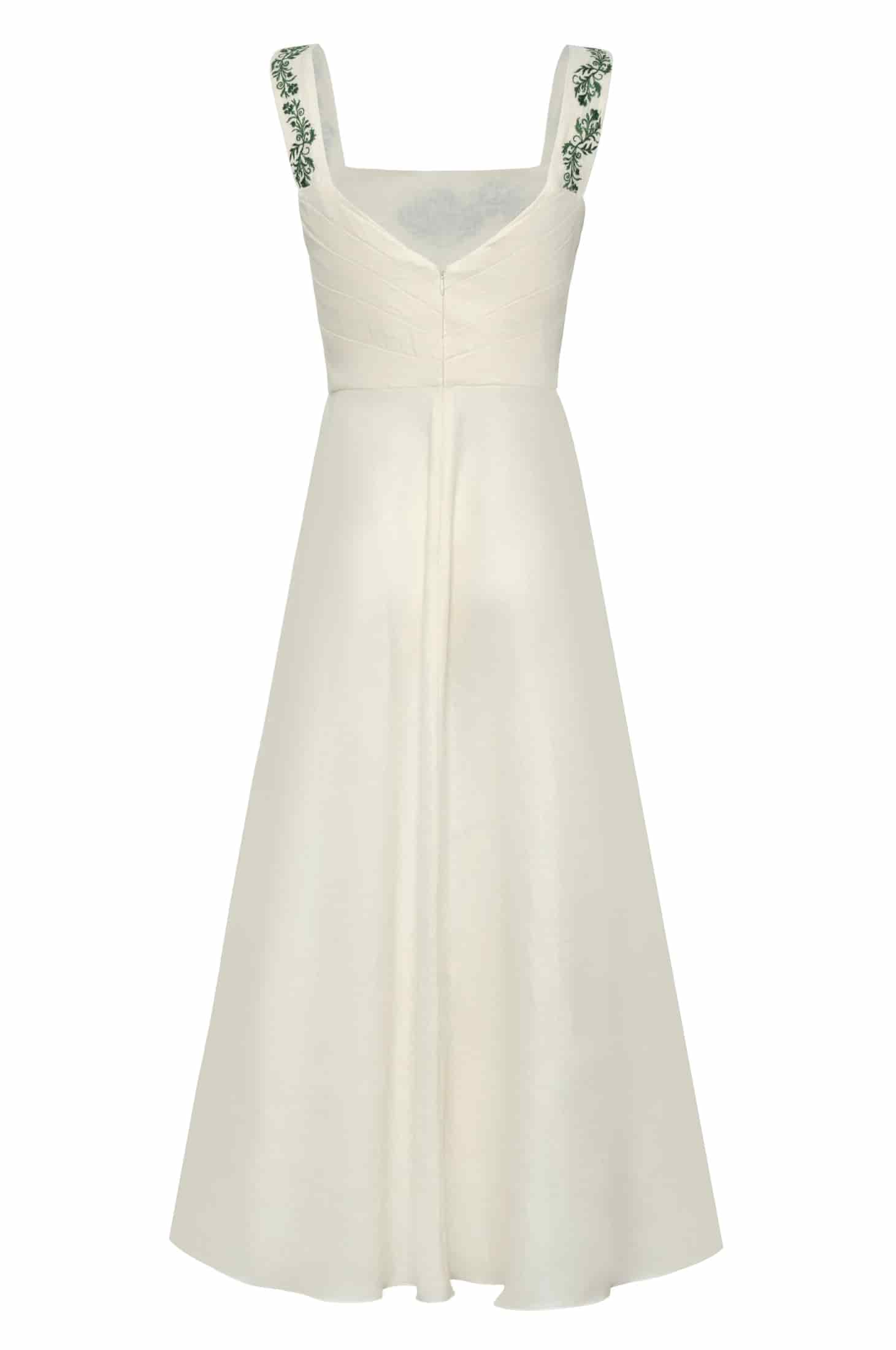 Noelia Embroidered Linen Midi Dress / Ivory Green Buganvilias - miniatura 3