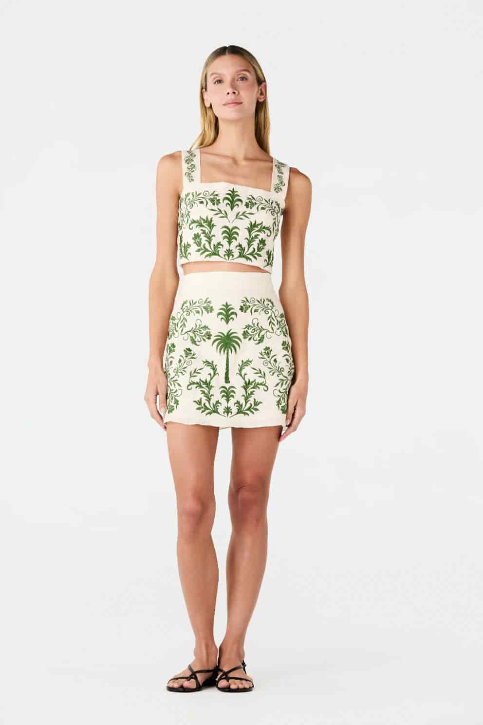 Marimba Embroidered Linen Top / Ivory Green Buganvilias - miniatura 2