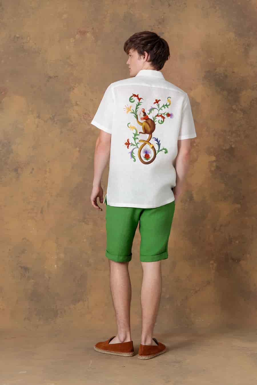 Men's linen shirt bowling satyr white - miniatura 8