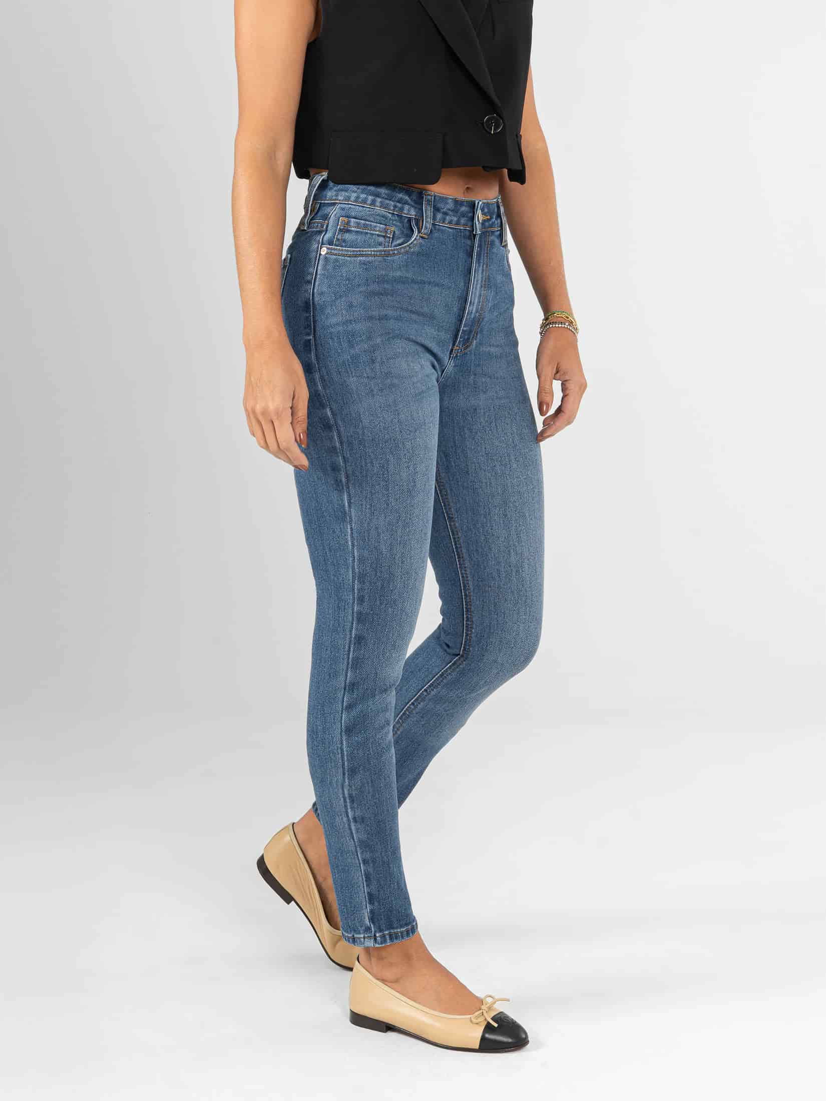 Ref: 066354 Jean Skinny stretch, tiro alto, tono azul medio - miniatura 3