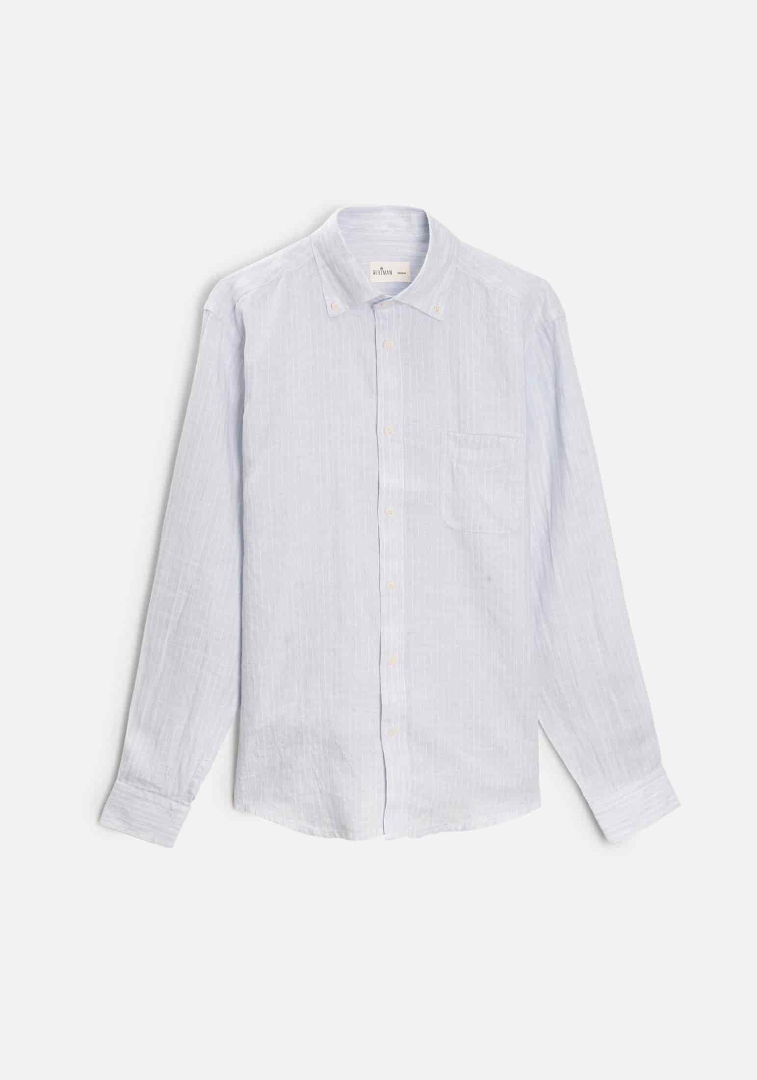 Camisa H CBD Lino Rayas Med Bols Gris Claro - Blanco - miniatura 1