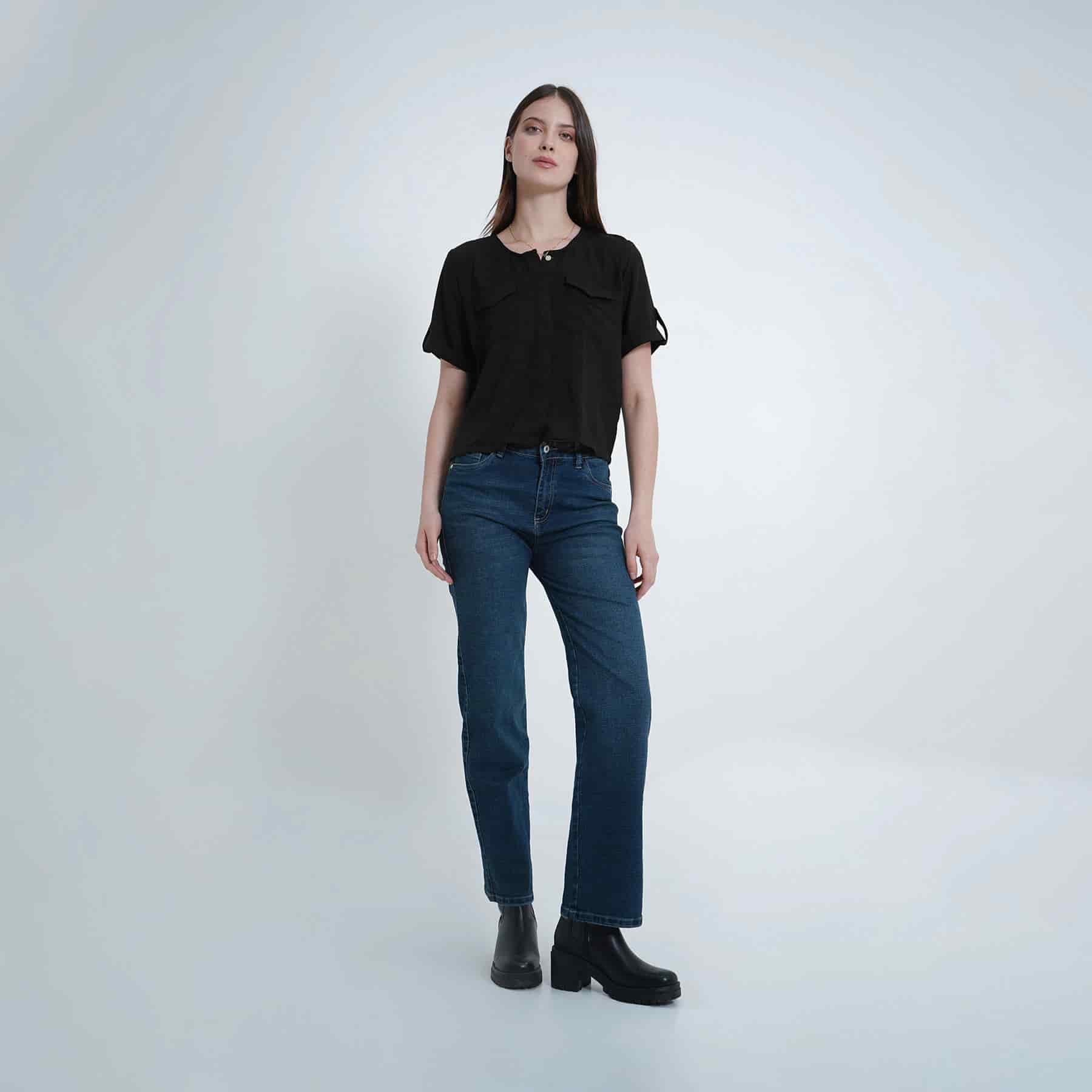 Blusa abierta escote redondo manga corta con charreteras - miniatura 11