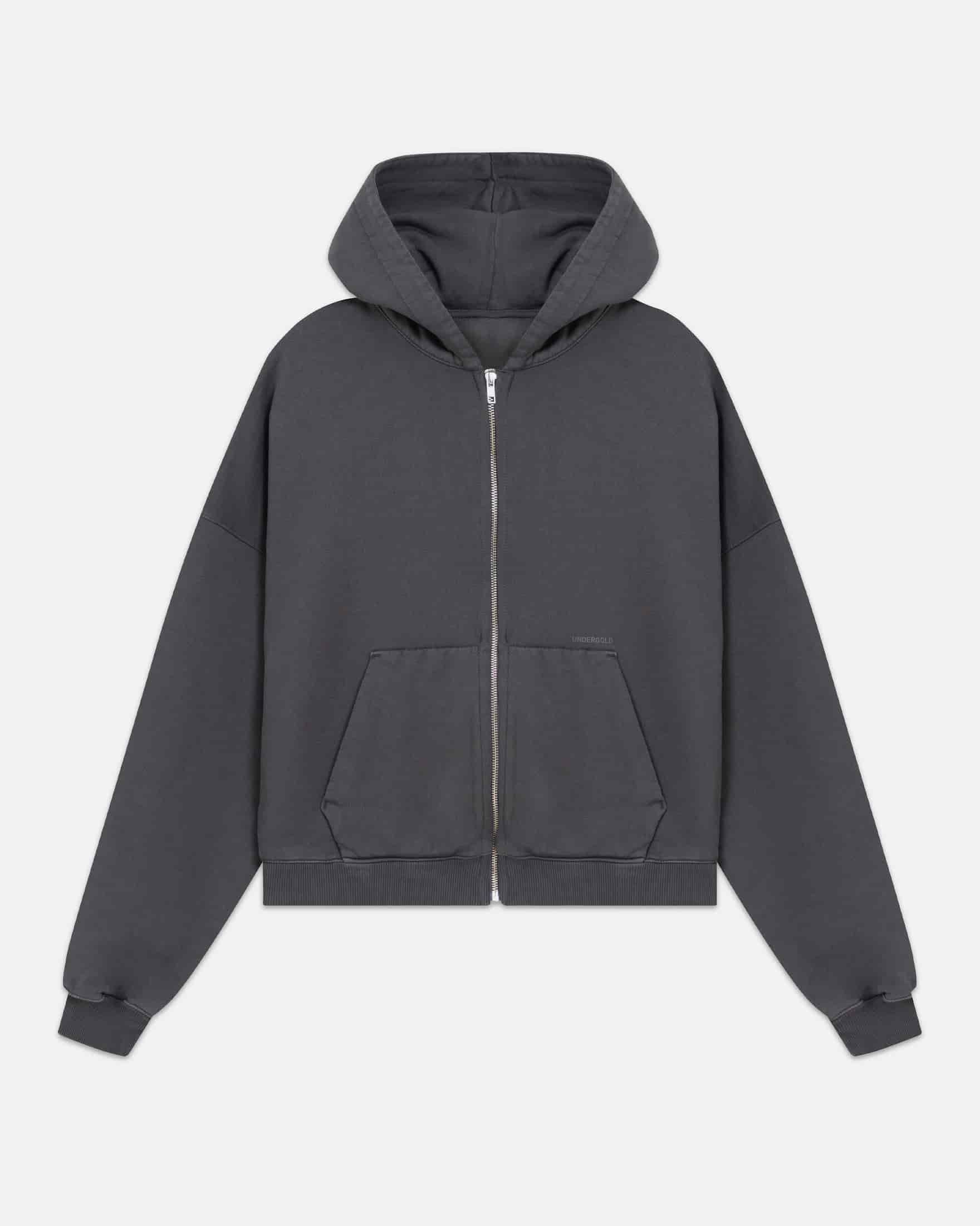 Line Basic Boxy Fit Zip Up Hoodie Dark Gray - miniatura 1