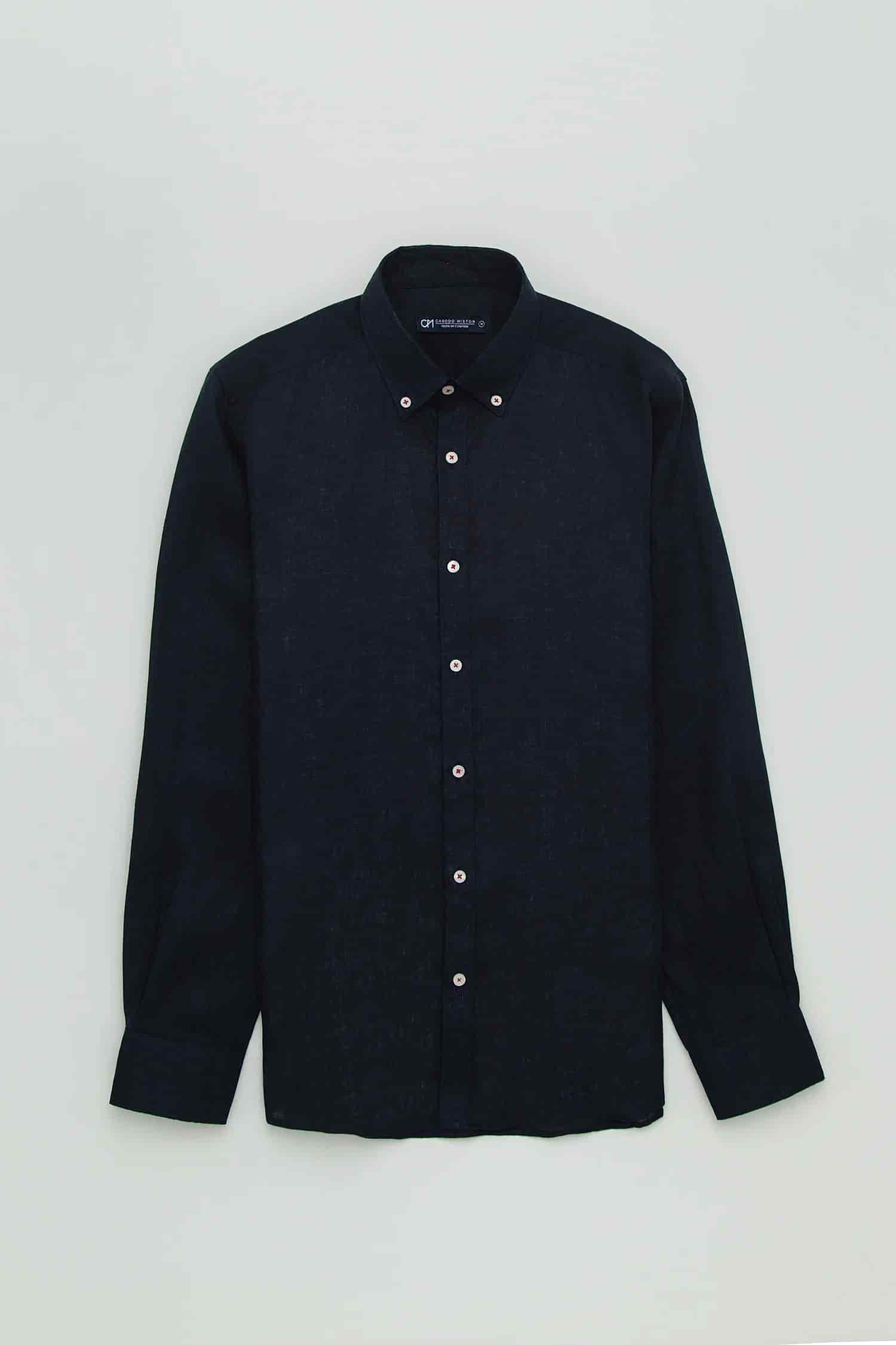 Camisa Button Down Lino Azul Oscuro - miniatura 1