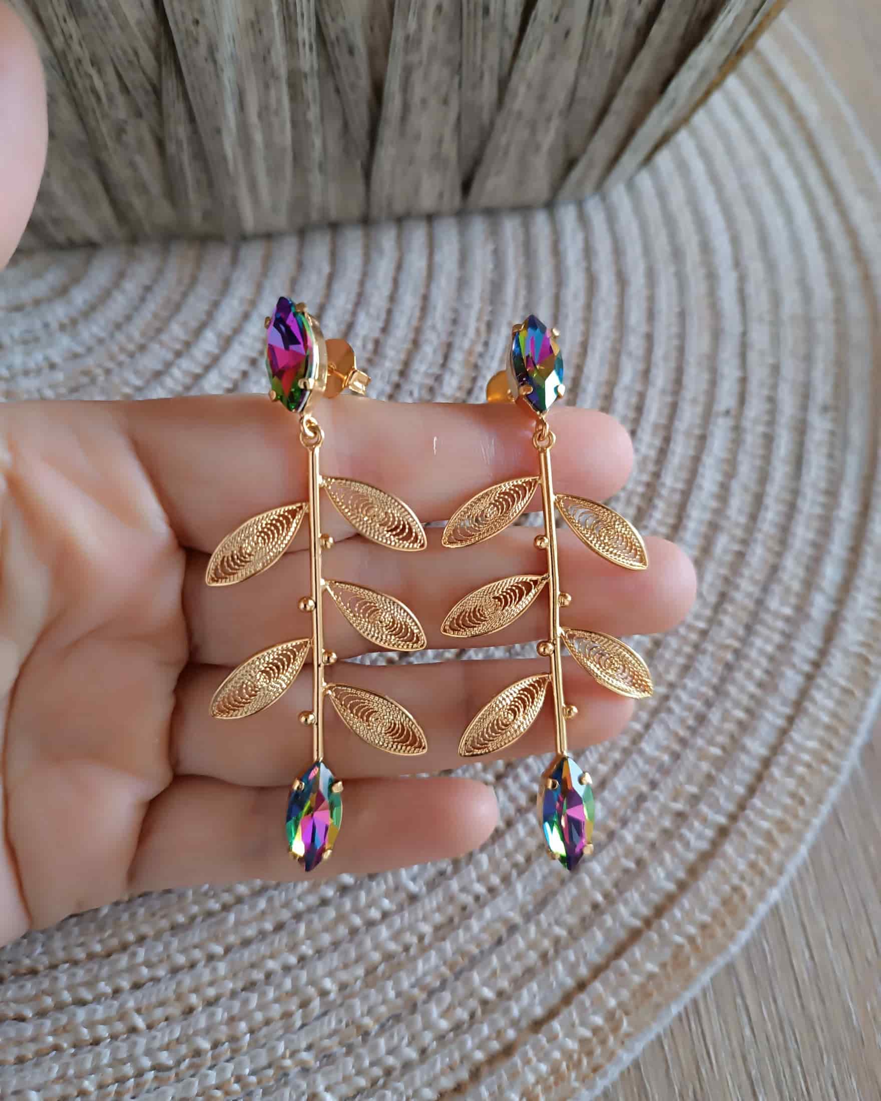 Aretes largos cristal y hojas, Titina - miniatura 3
