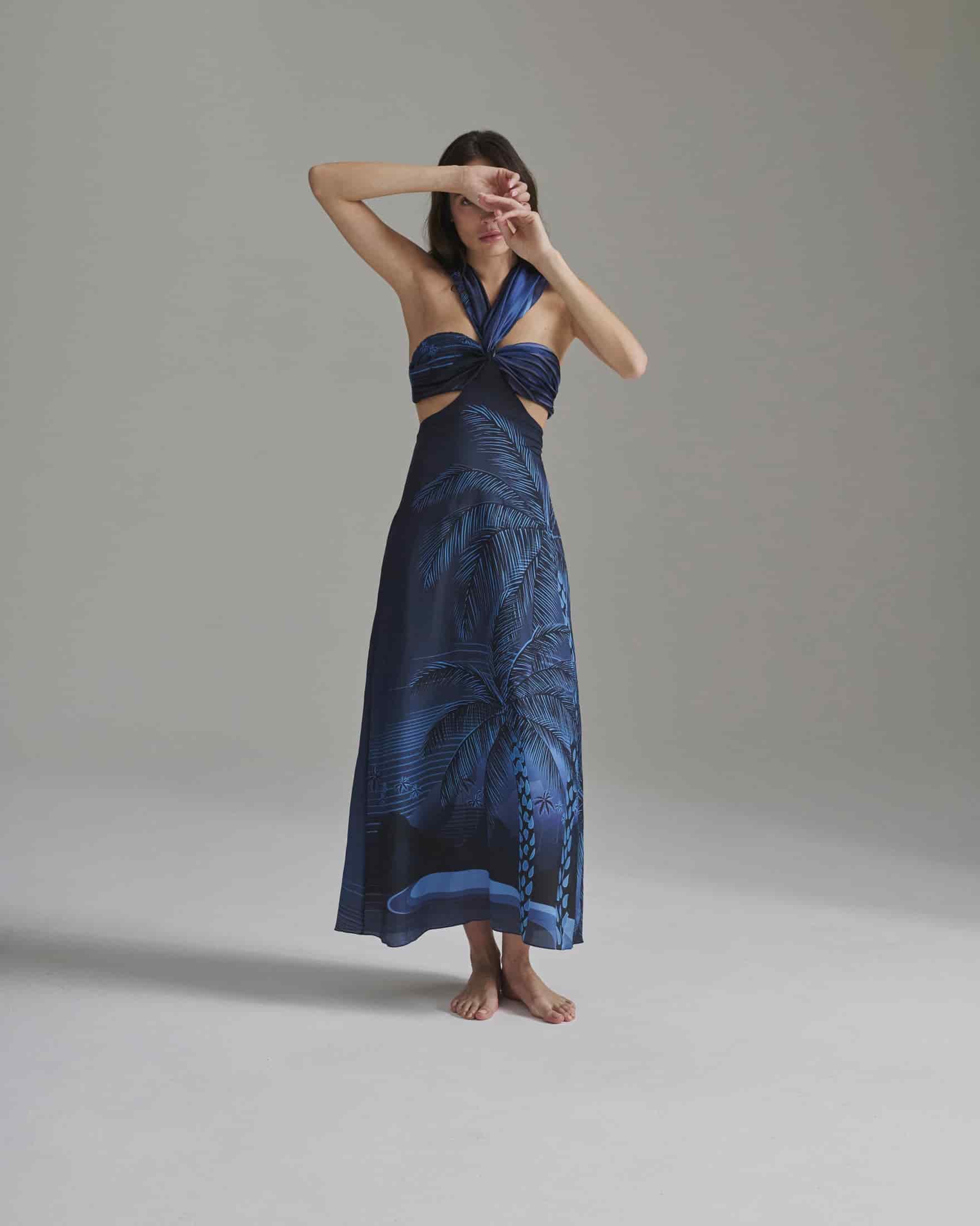 Santo Tomás Martellato Silk Dress / Navy Tropical Landscape - miniatura 1
