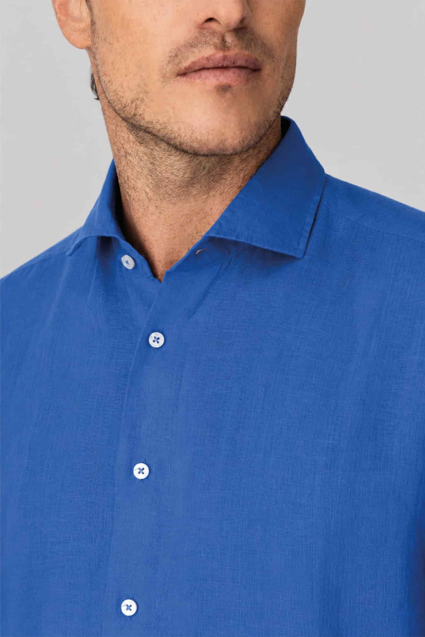 Men's linen shirt sky blue basic - miniatura 2