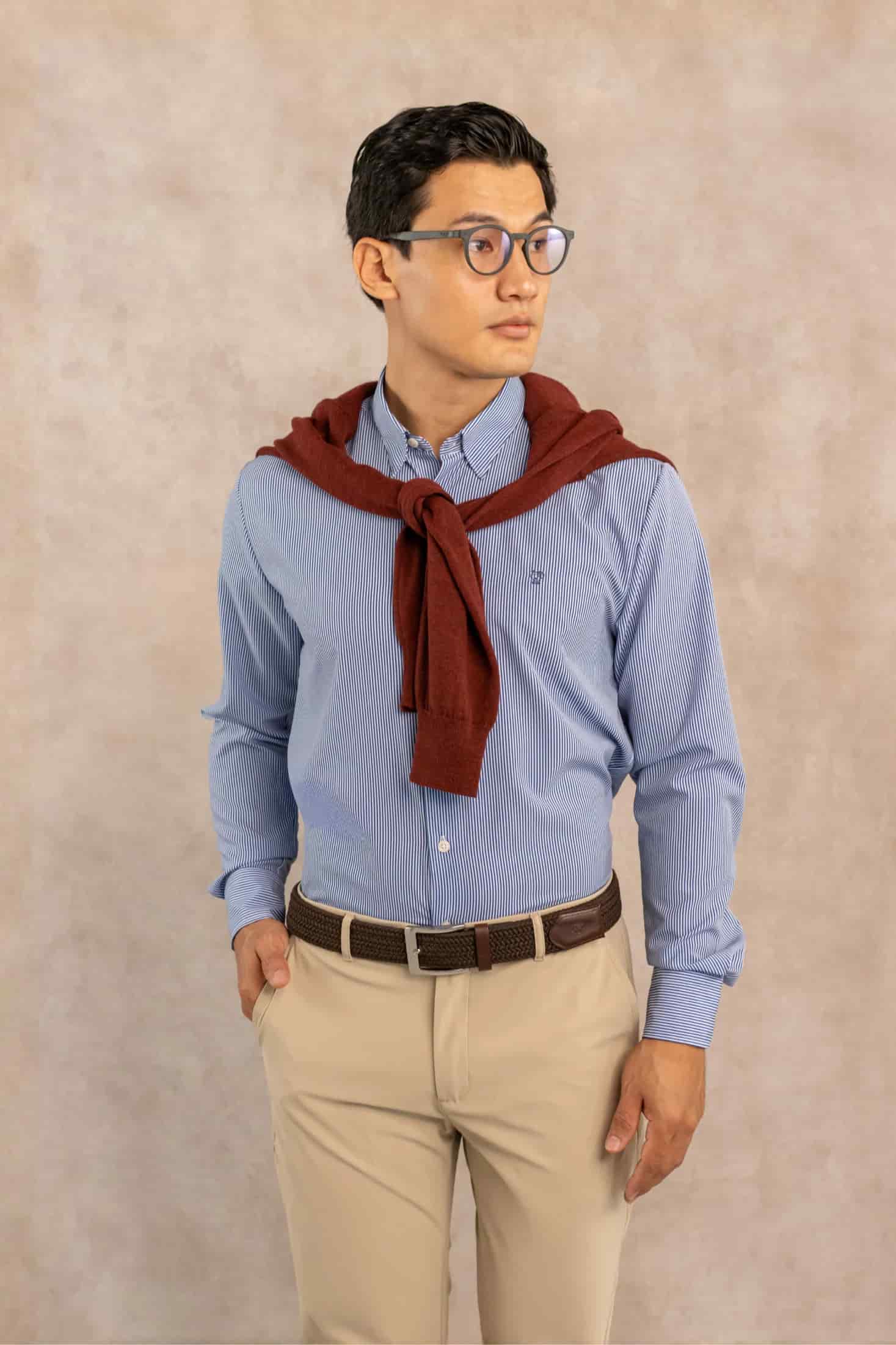Camisa Performance Antiarrugas Rayas Azul Oscuro - miniatura 6