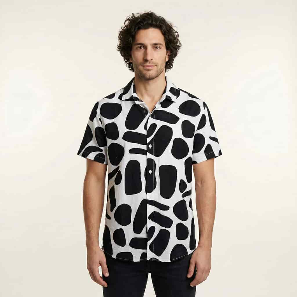 Camisa Cuello Clasico Estampada Blanco/Negro JO021 - miniatura 1