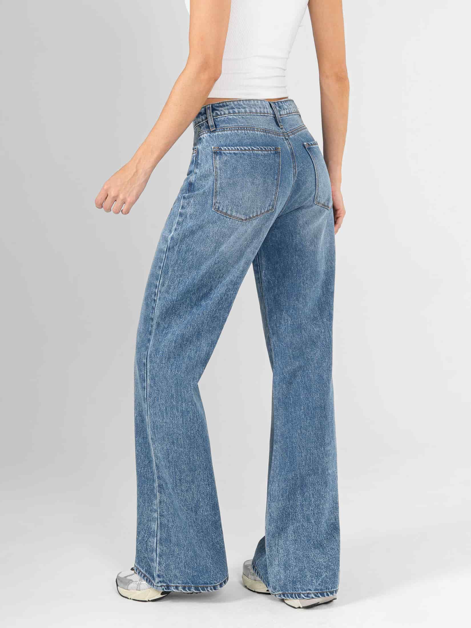 Ref: 066233 Jean Mom Flare, rígido, tiro alto, tono azul medio, diseño cinco bolsillos - miniatura 3