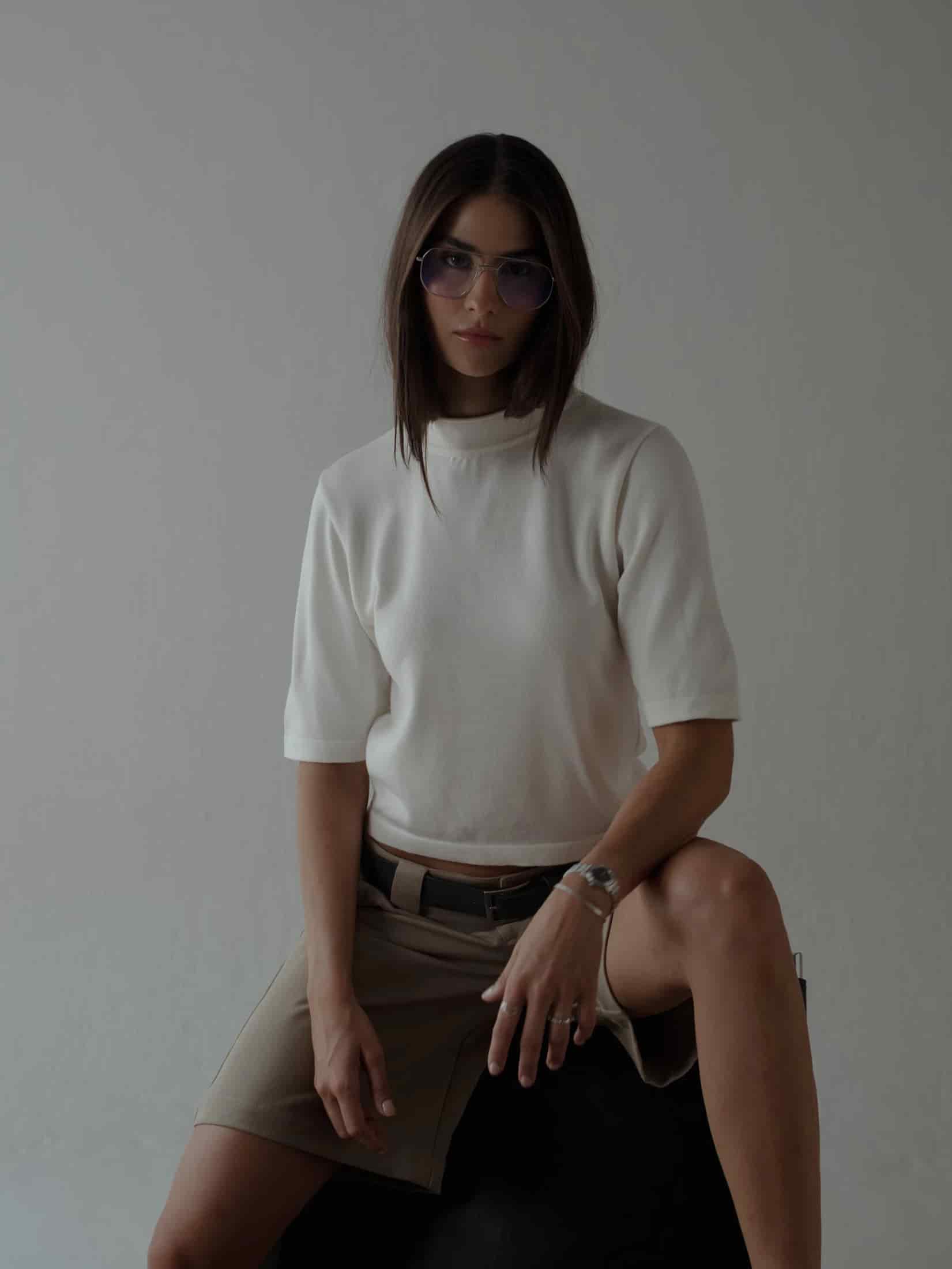 TALL COLLAR KNIT T-SHIRT - VANILLA - miniatura 10