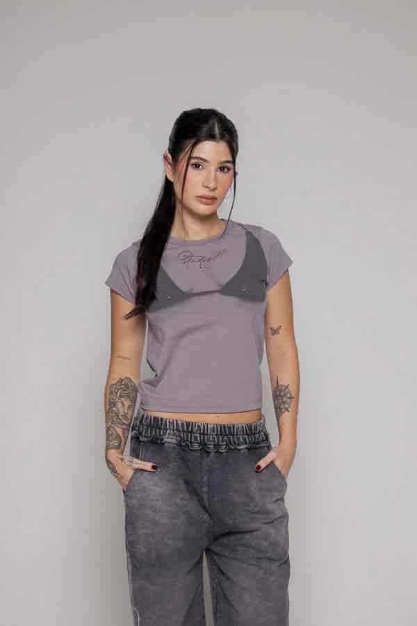 Crop T-Shirt boobs Unspeakable-Gris - miniatura 3