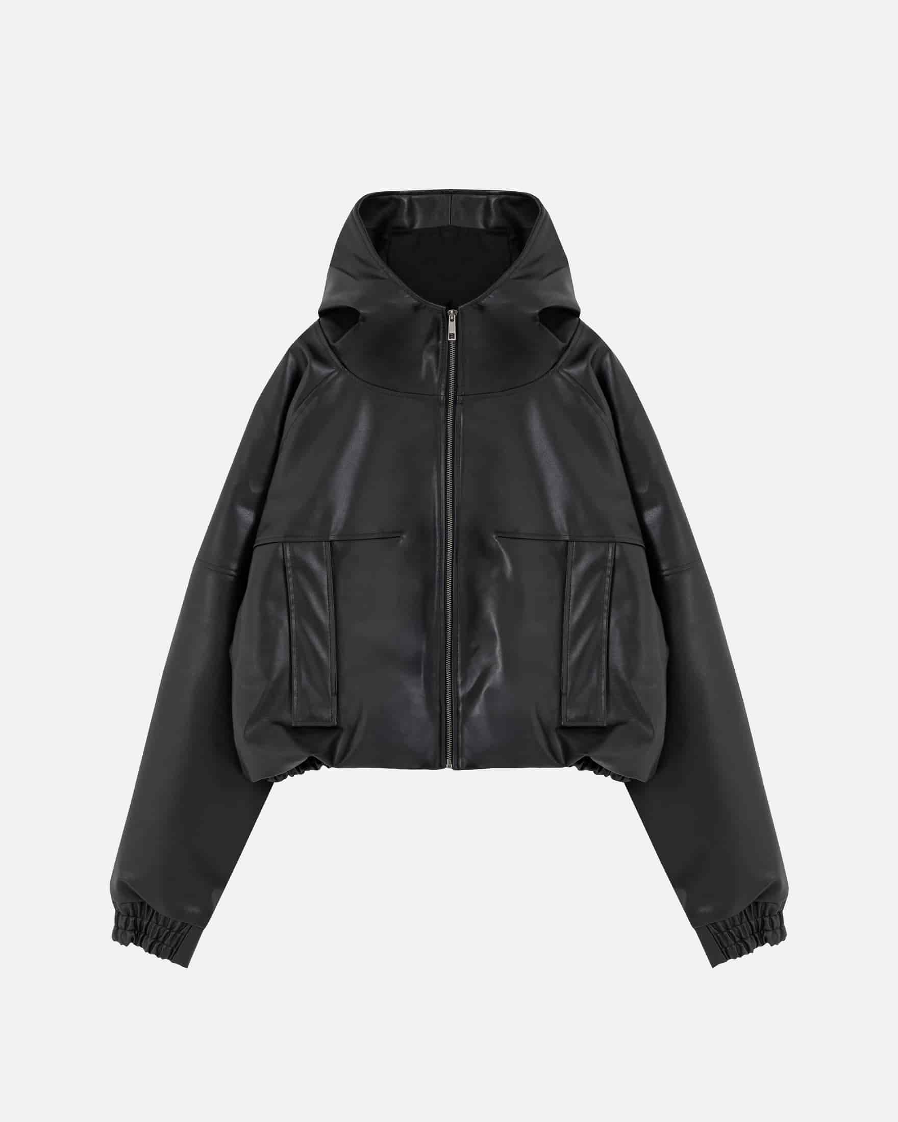 Basics UNDRGLD Leather Zip Up Hoodie Jacket Black - miniatura 1