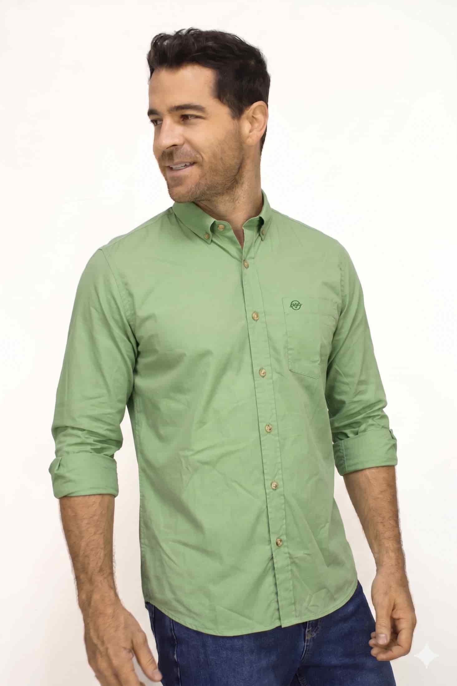 Camisa Manga Larga Verde Para Hombre - miniatura 2