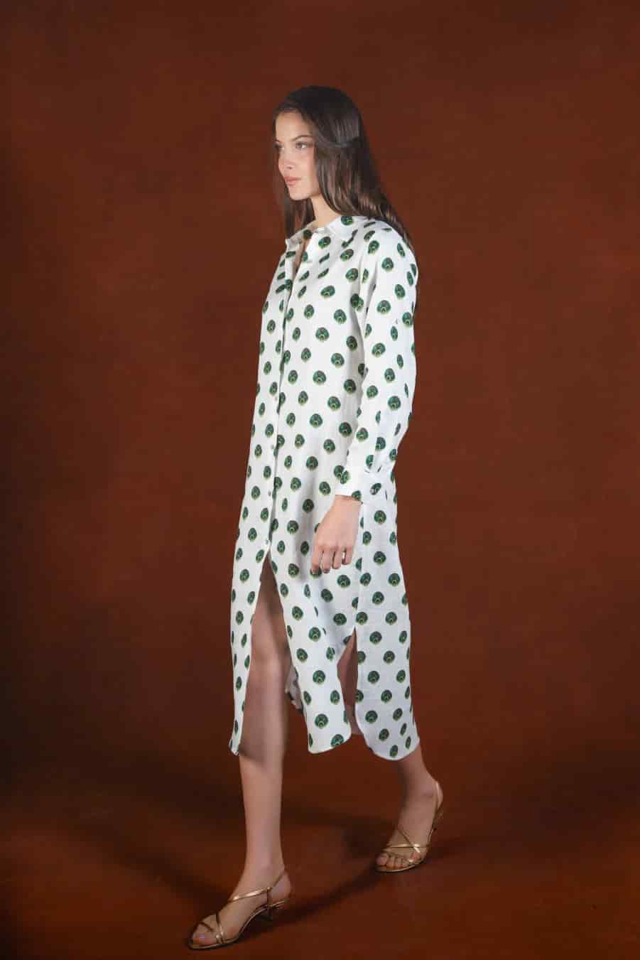 Women's Ventaglio linen shirt dress white - miniatura 1