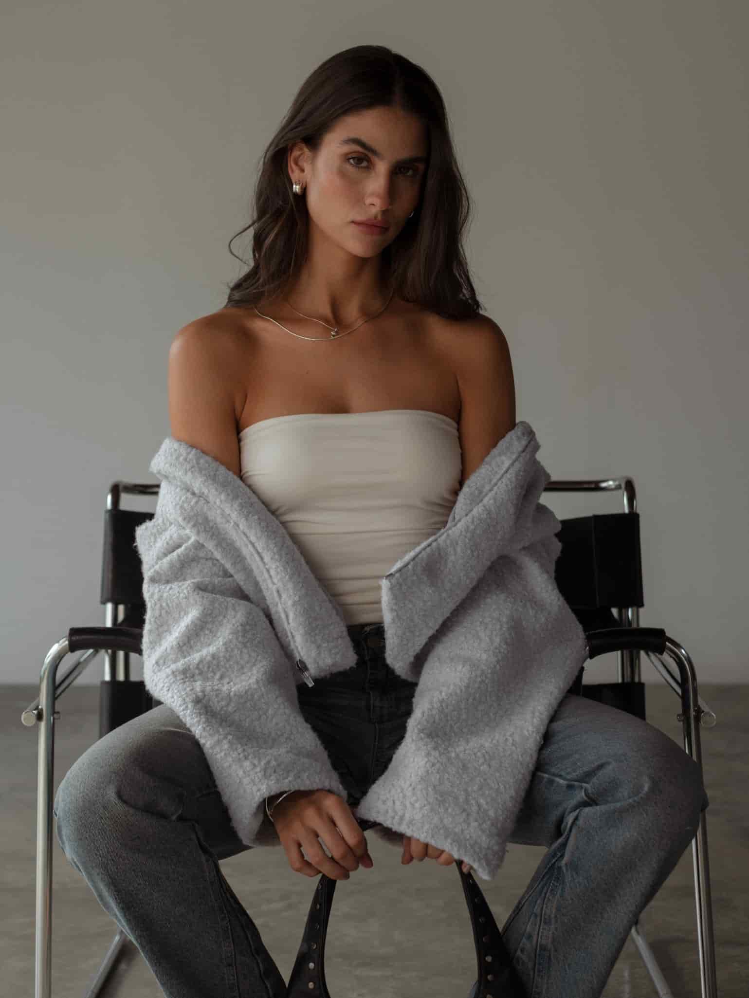 DRAPED STRAPLESS TOP - SOFT WHITE - miniatura 7