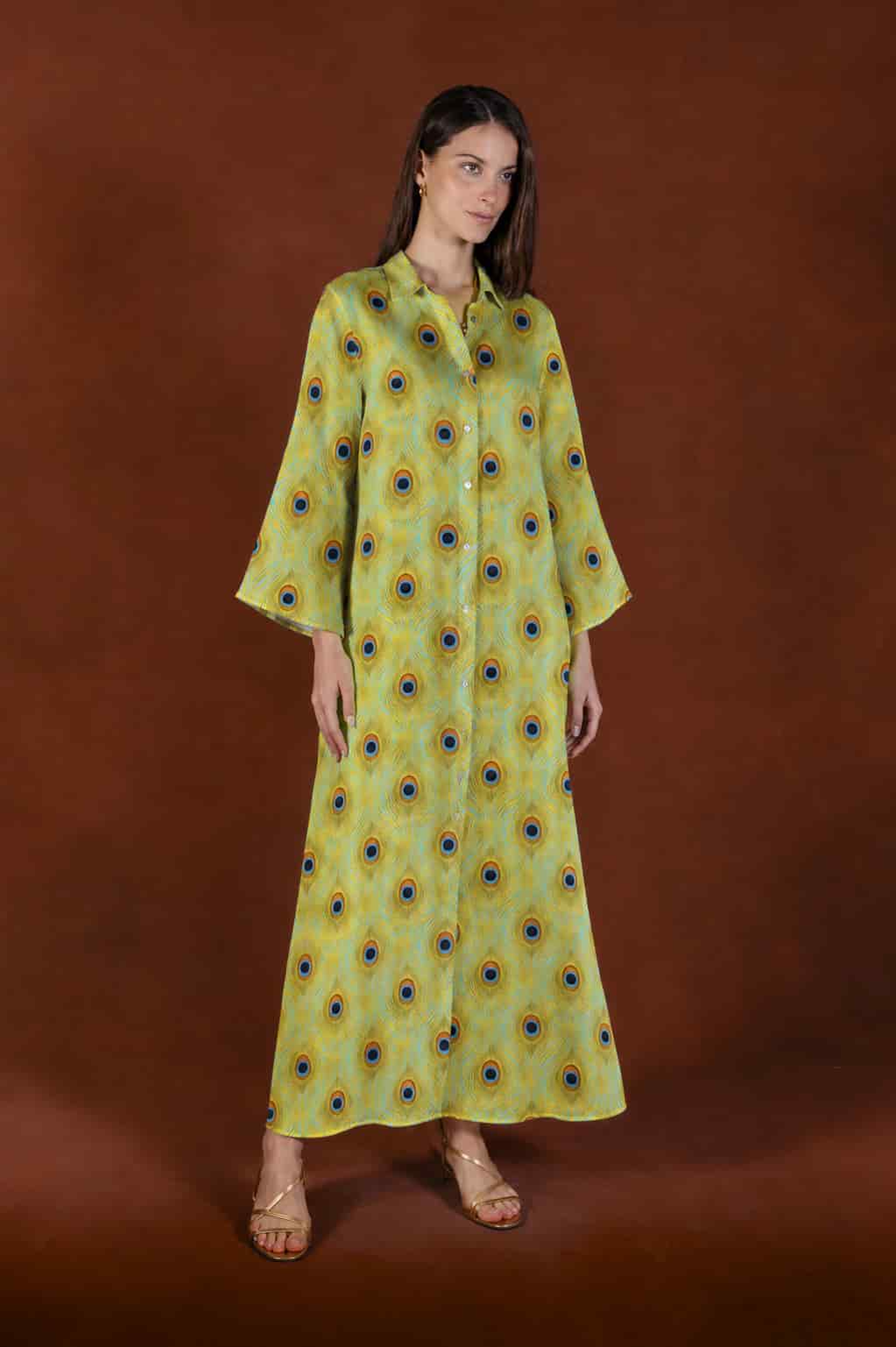 Women's Sacra linen shirt dress yellow - miniatura 2