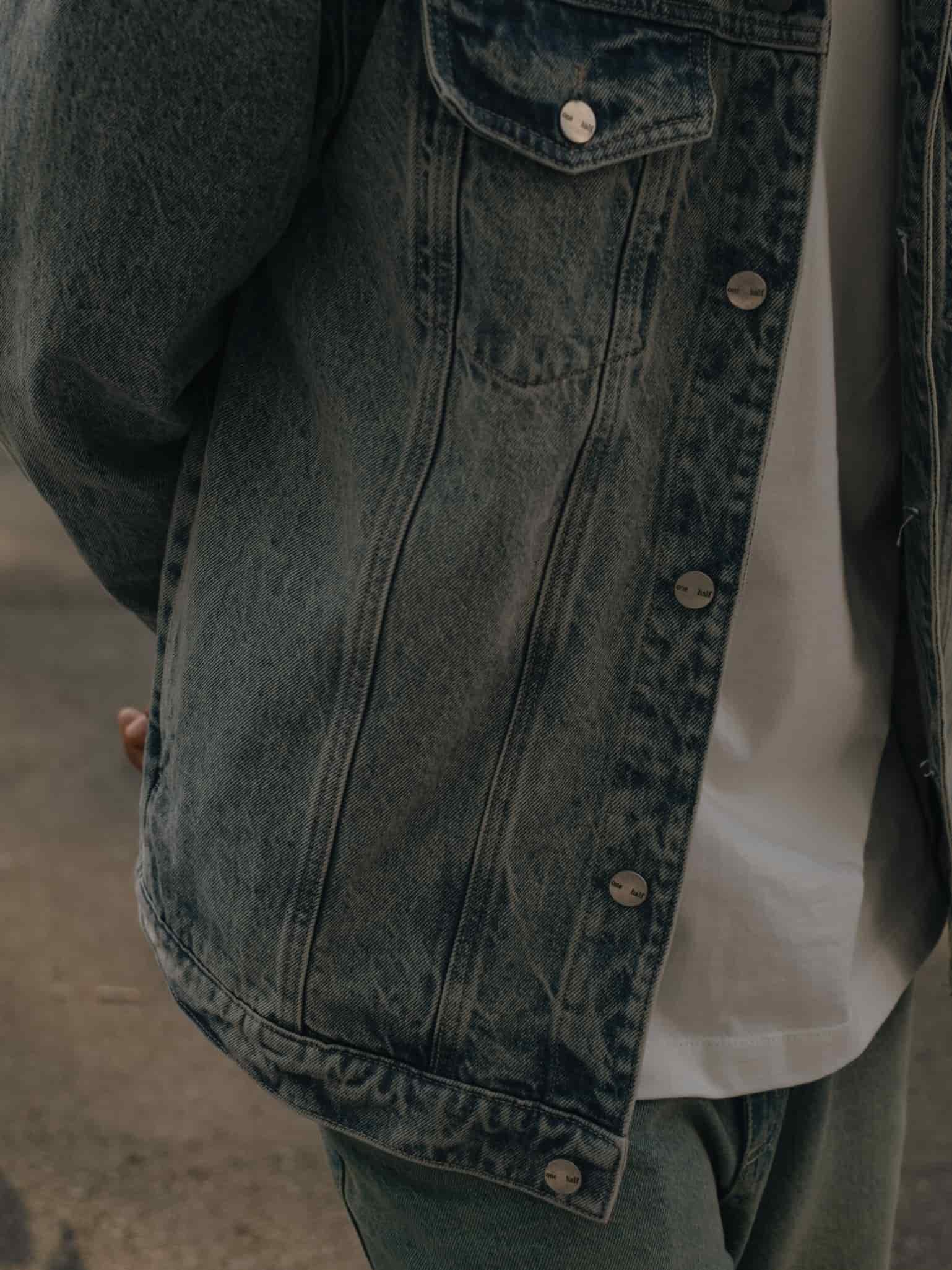 DENIM OVERSIZED JACKET - DIRTY CLEAR BLUE - miniatura 7