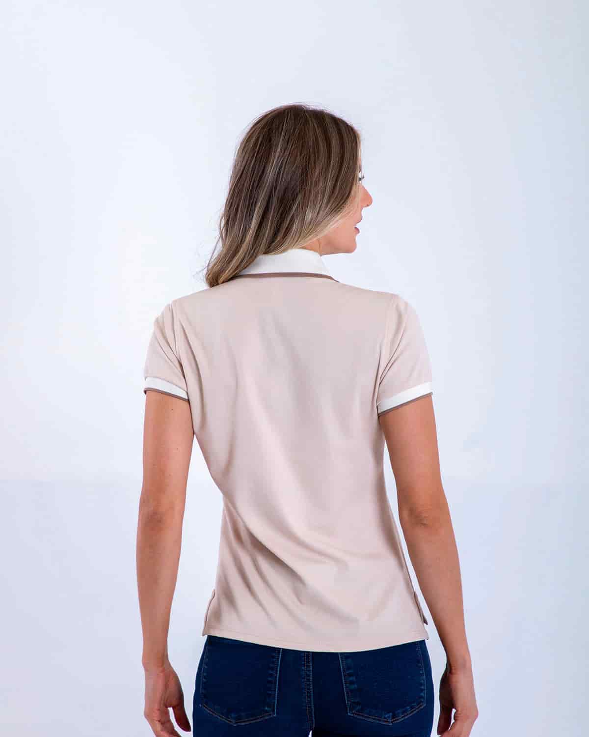 Polo slim beige para mujer - miniatura 3