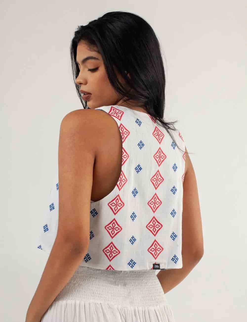 Chaleco Escote en Pico  Grecia blanco+azul+rojo Mujer - miniatura 6