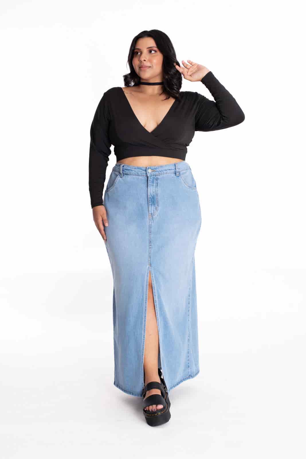 Falda Larga Denim Azul Claro 437 - miniatura 2