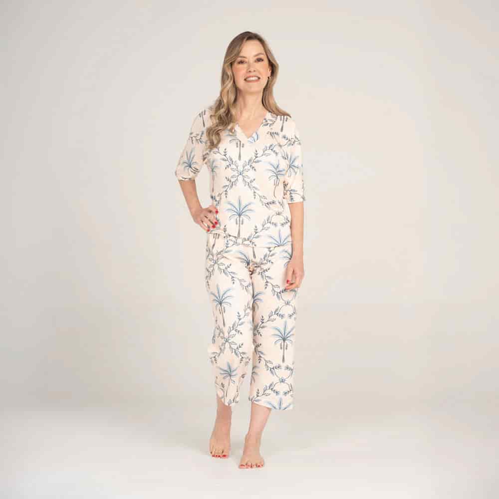 Conjunto de Pijama Pantalón Capri Palma Azul. - miniatura 1