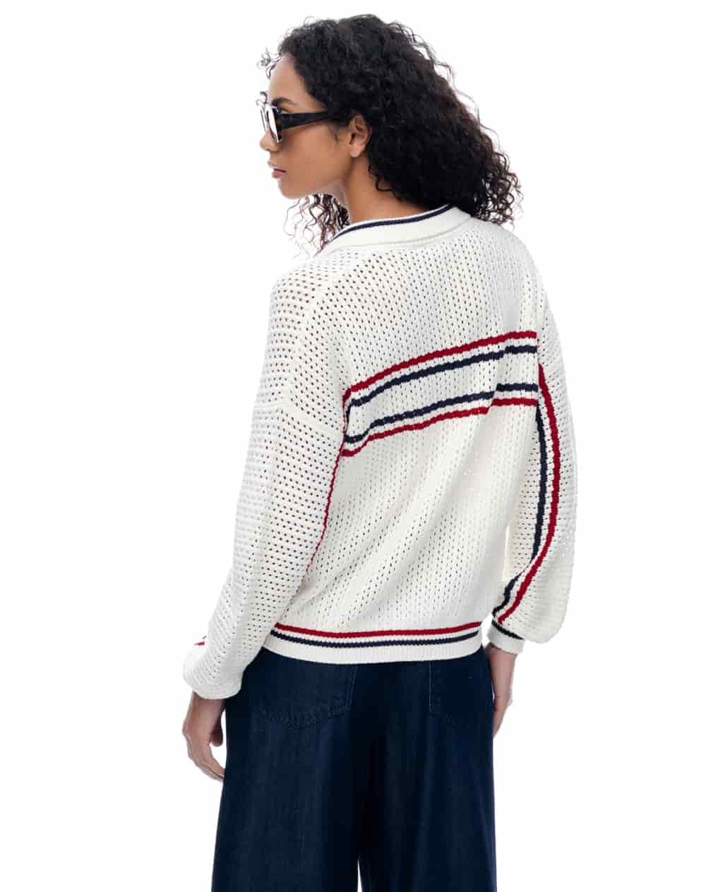 Suéter regular rayas blanco mujer - miniatura 2