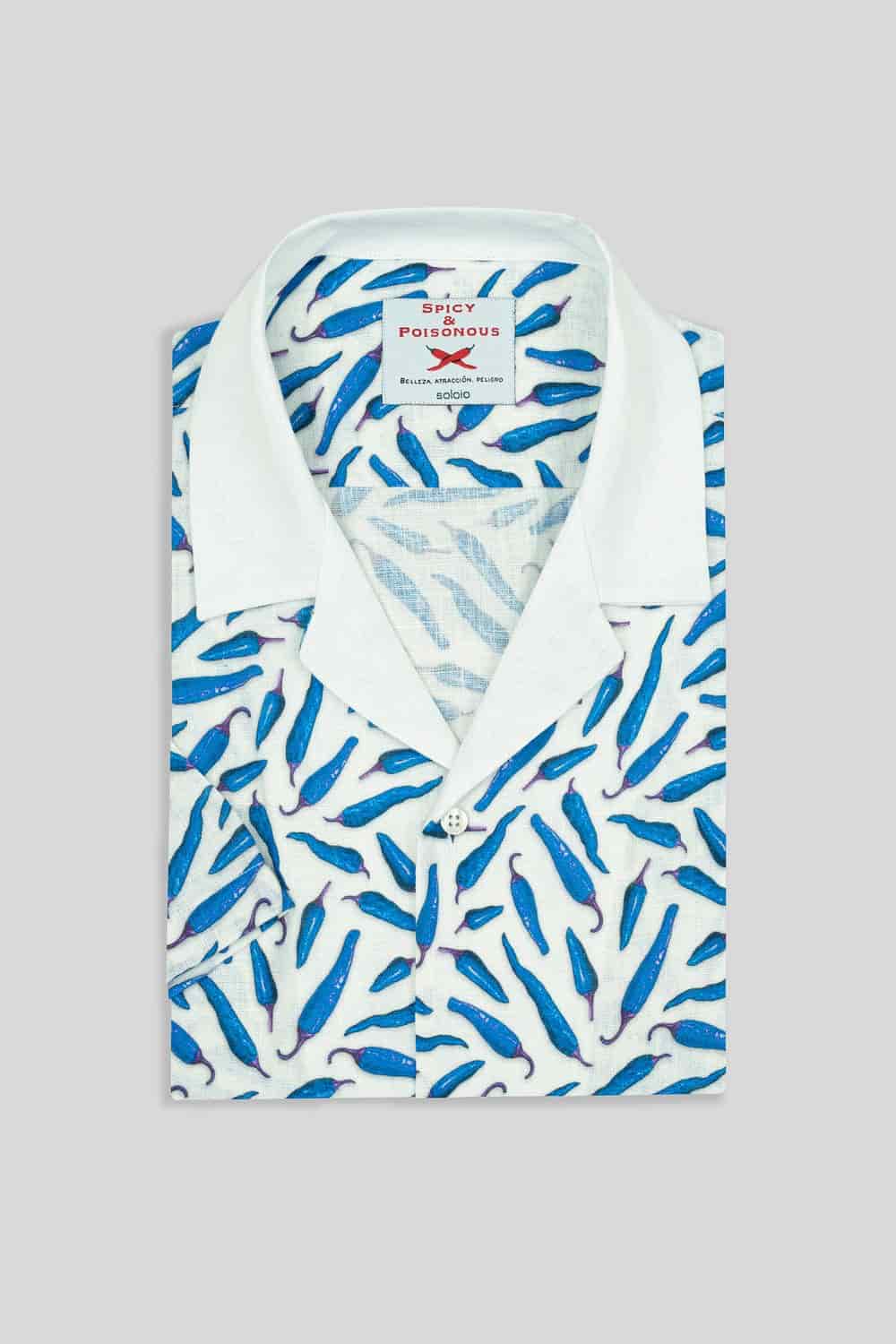 Men's linen shirt blue peppers - miniatura 3