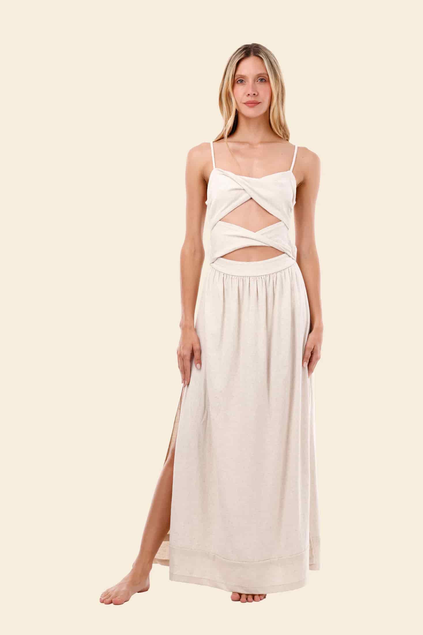 Ivory Linen Seed Wavelet Dress - miniatura 1