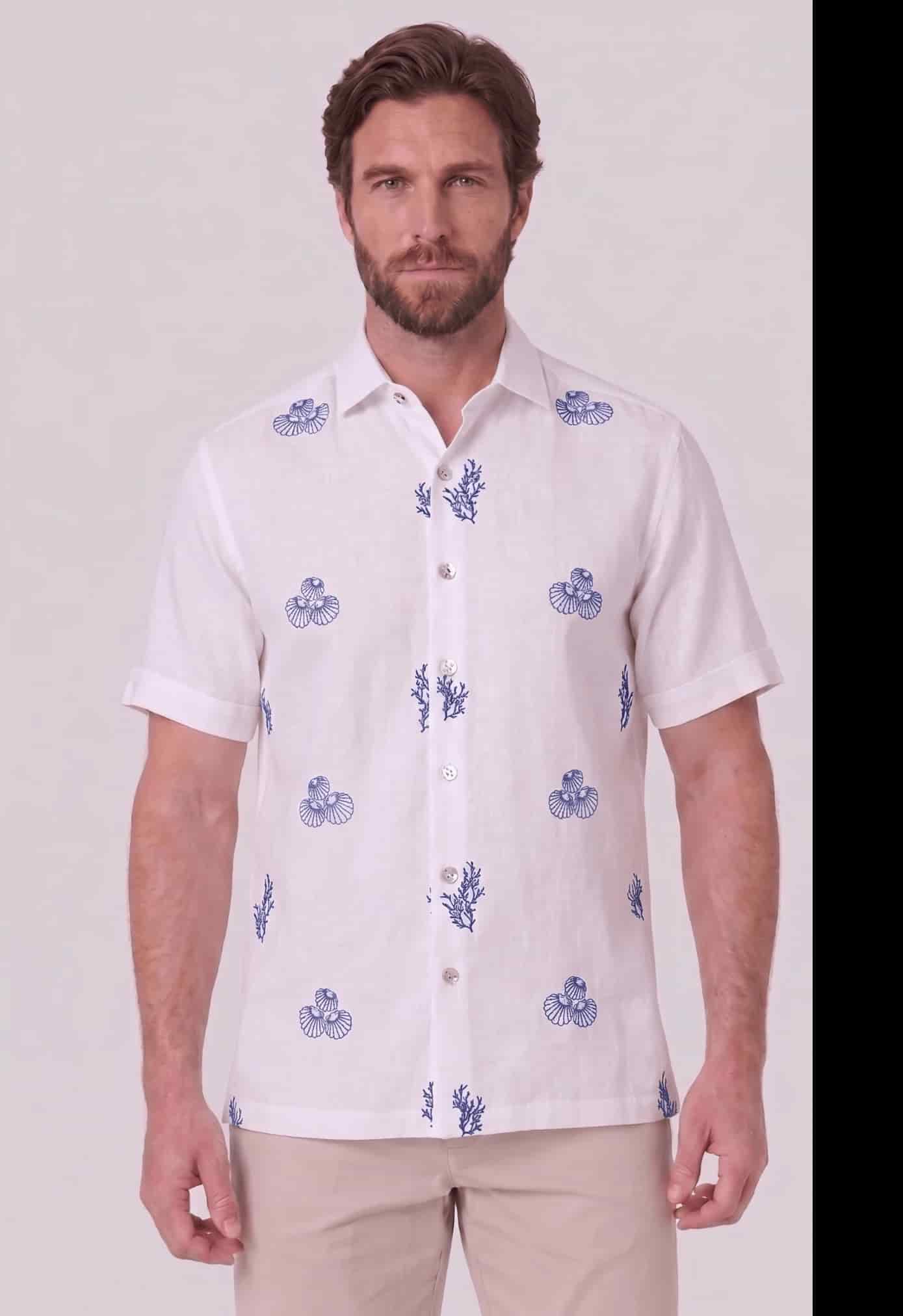 Guayabera en lino bordada manga corta para hombre 010125070 - miniatura 1