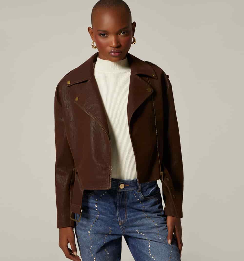Chaqueta biker con cinturon - miniatura 9