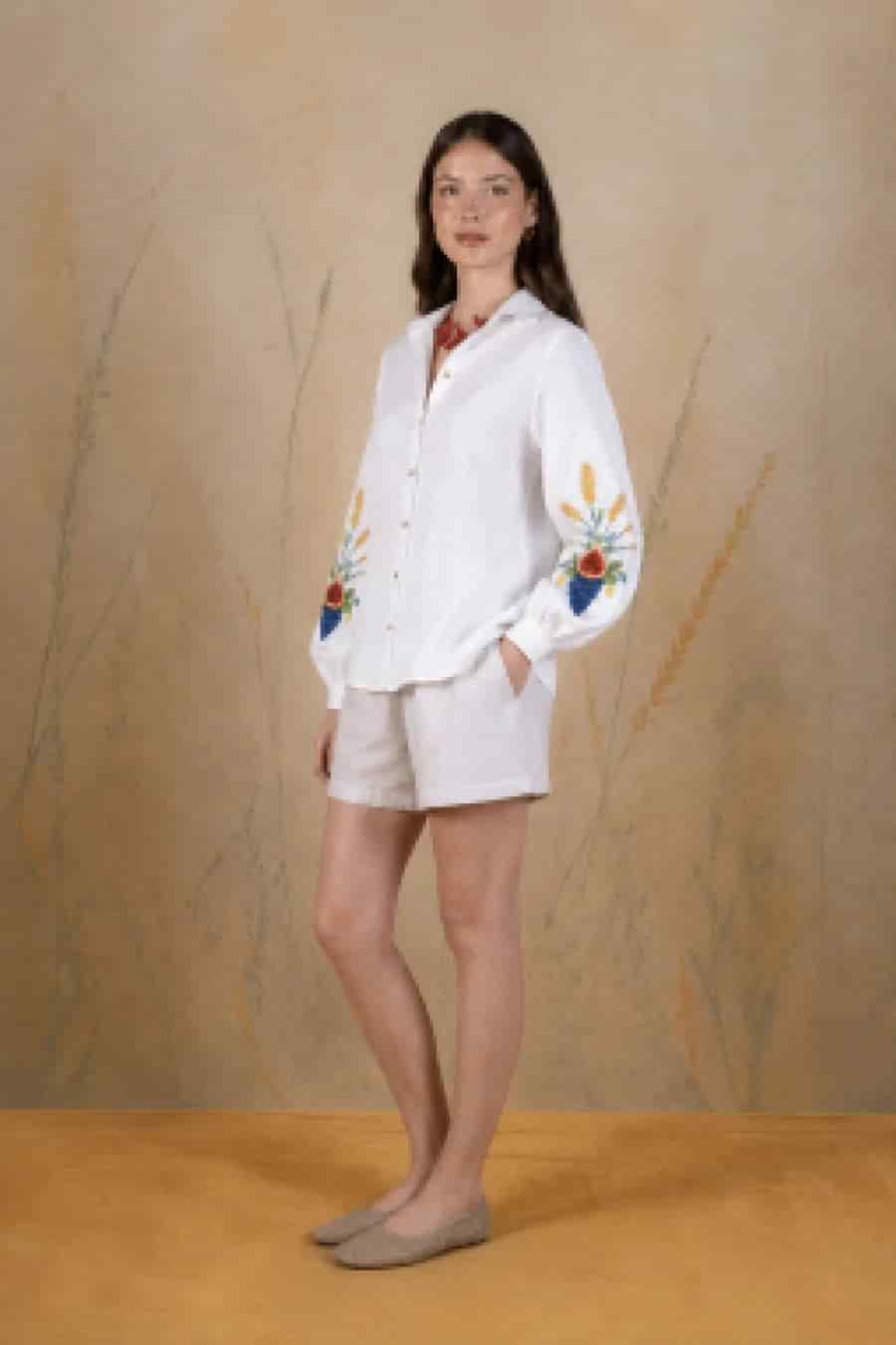 Women's Auctus linen shirt white - miniatura 2