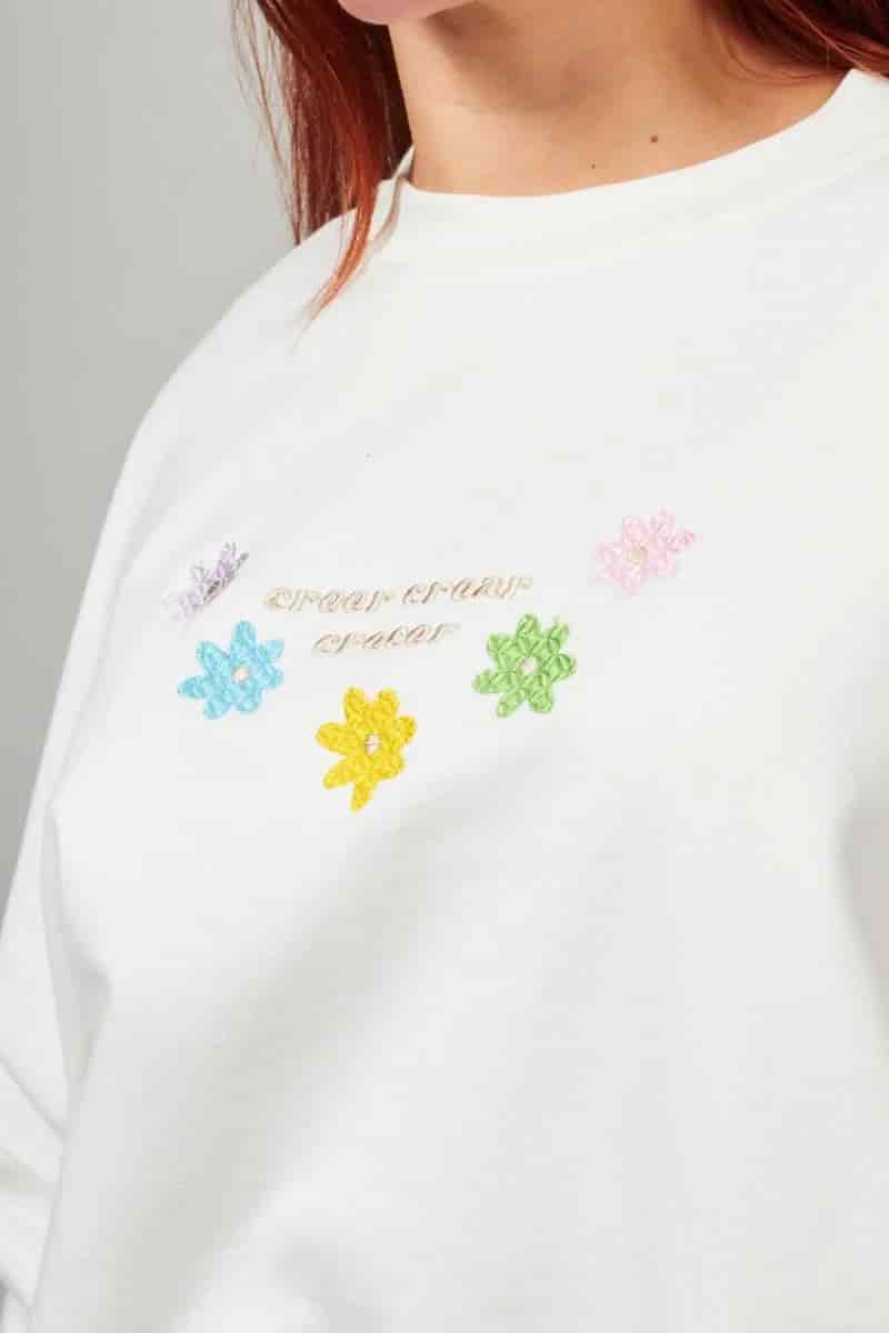Buzo Crop Marfil Flowers - miniatura 3