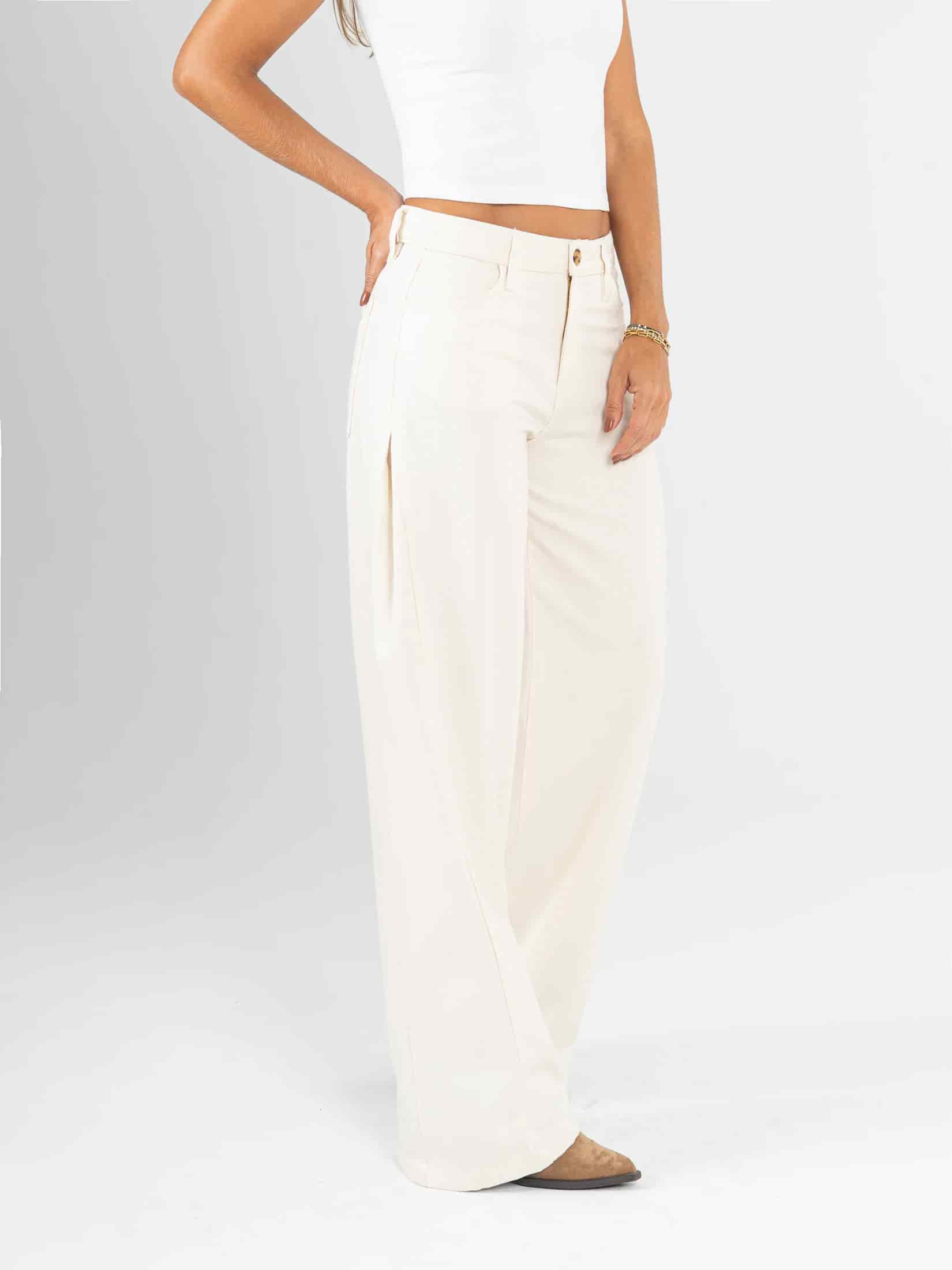 Ref: 0620489 Pantalón palazzo, rígido, tiro medio, corte en costado, tono natural - miniatura 4