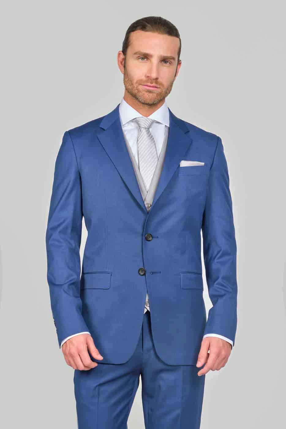 Traje Formal Sobre Medida Paño Tropical Azul Indigo - miniatura 1
