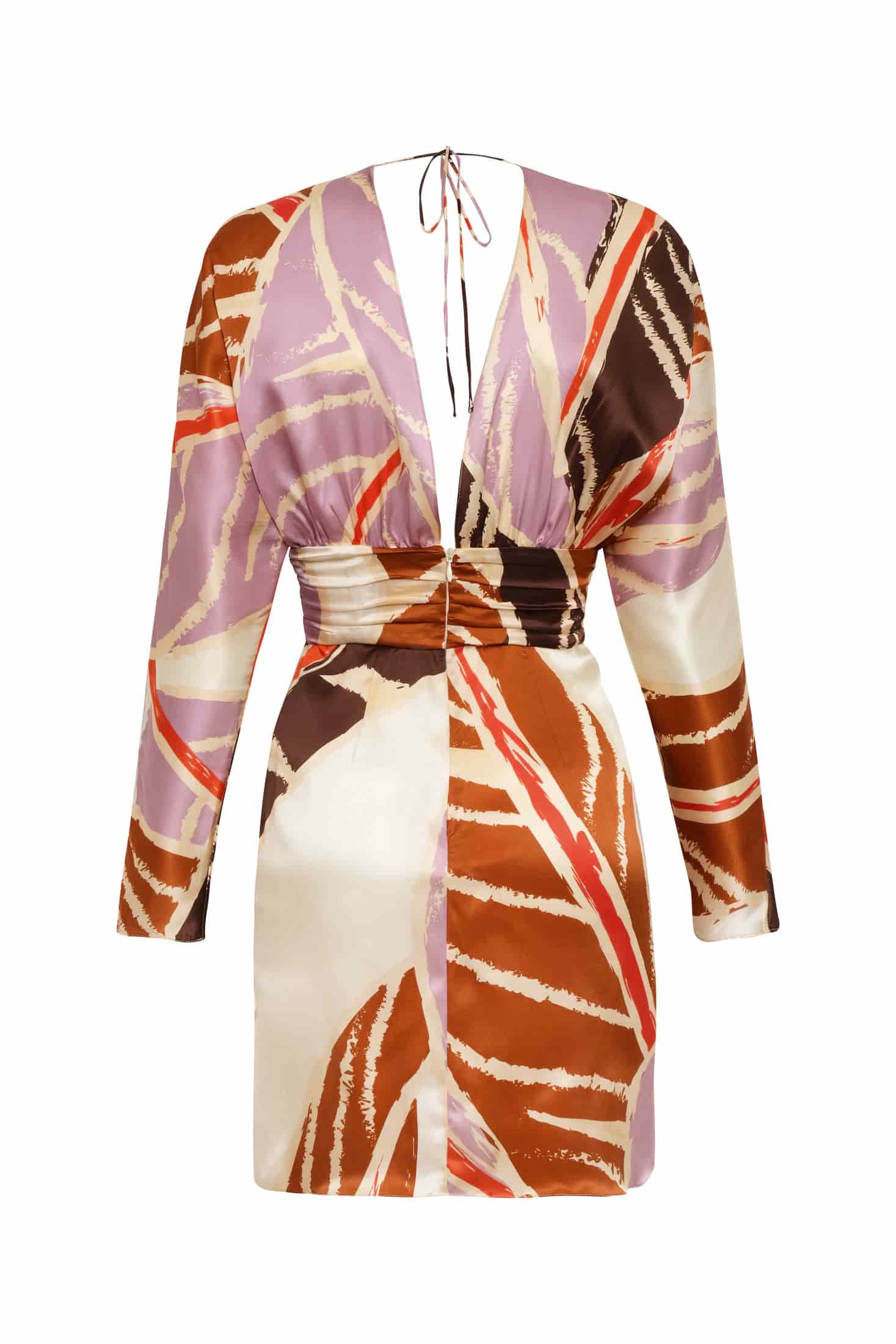 Grecia Satin Silk Mini Dress / Lilac Platanera Leaves - miniatura 3