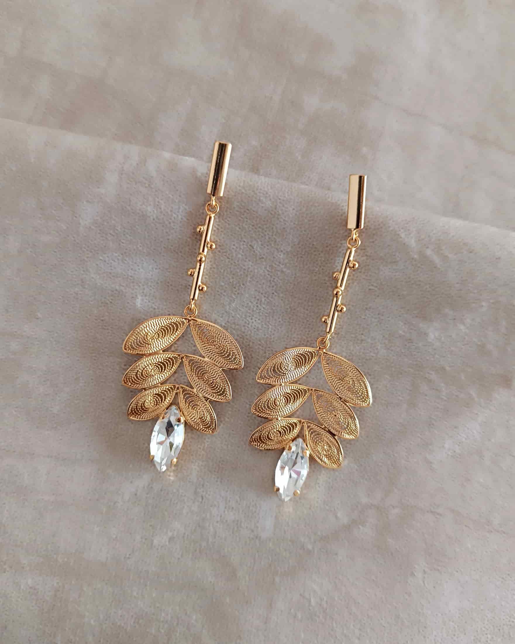 Aretes cristal y hojas, Taliana - miniatura 3