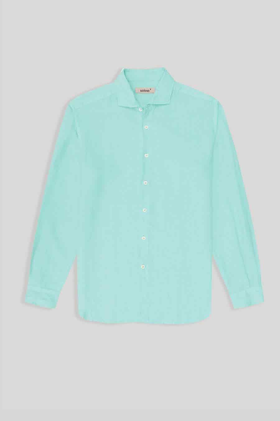 Men's linen shirt aquamarine basic - miniatura 1