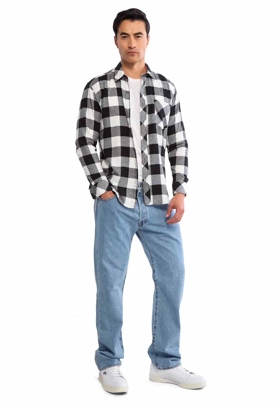 Camisa leñadora blanco con negro - miniatura 10
